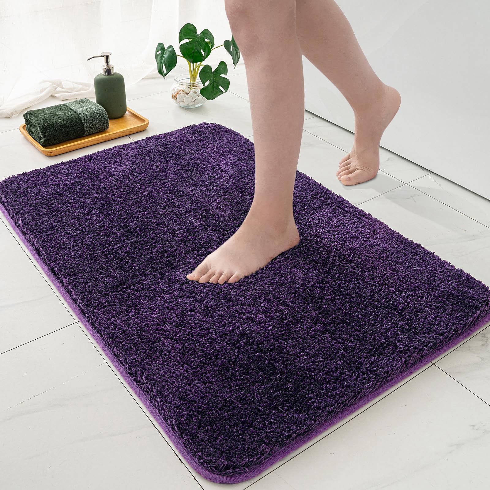 Pink Bathroom Rugs Sets 2 Piece - Absorbent Bath Mats Set Made of Thick Fluffy Microsiber for Bathroom Floor, Tub or Entryway, Non Slip Rubber Backside
