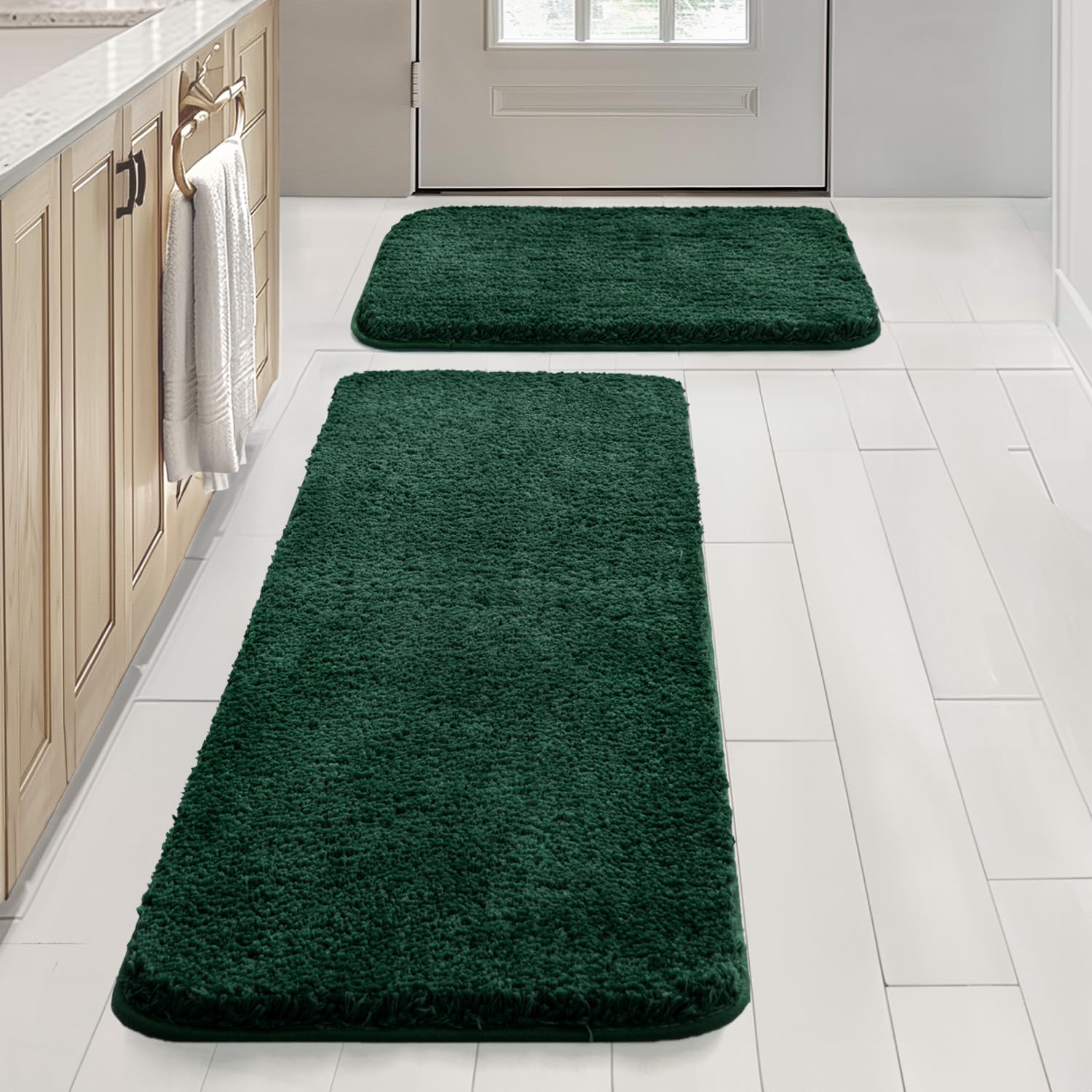 Pink Bathroom Rugs Sets 2 Piece - Absorbent Bath Mats Set Made of Thick Fluffy Microsiber for Bathroom Floor, Tub or Entryway, Non Slip Rubber Backside