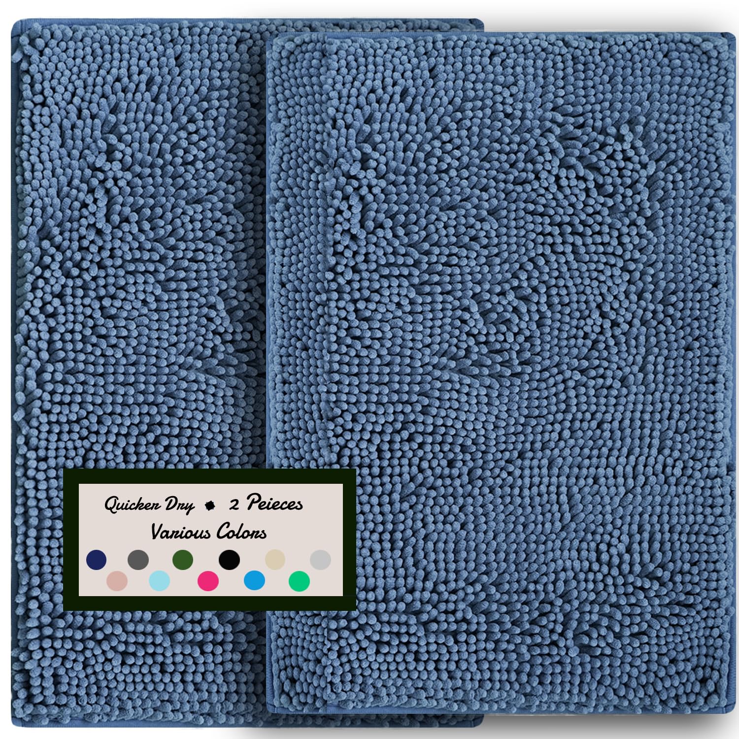 Bathroom Rugs Sets 2 Piece, Ultra Soft Absorbent Bath mat Chenille Bathroom Rug, Antiskid Bath mats Washable Bathroom mat (20x32 inch + 16x24 inch)