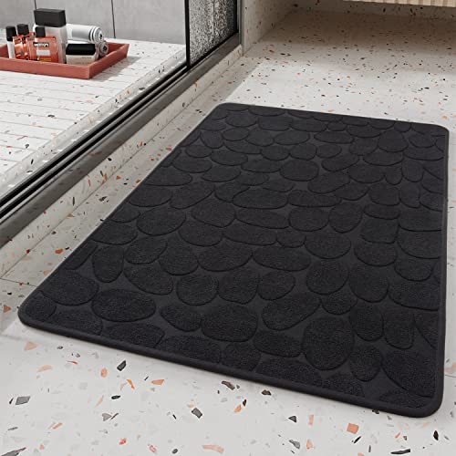 Non Slip Bath Mat Super Absorbent Cobblestone Bathroom Rugs, Low Pile Rubber Backed Bathroom Mats for Bathroom Floor Mat, Machine Washable Towel Bath Rugs for Bathroom