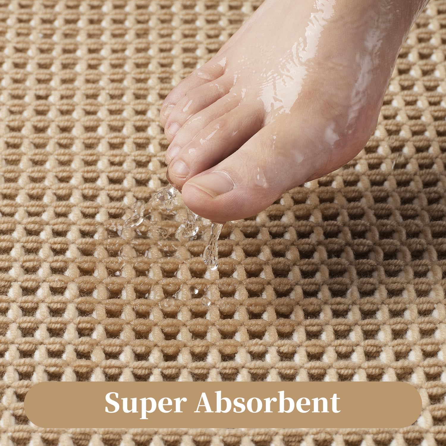 改MontVoo Waffle Bath-Mat Non Slip, Super Absorbent Bath Mats for Bathroom Ultra Soft Bathroom Mat with Tassels, Boho Bathroom Rugs Non Slip Washable Bath Rugs for Bathroom Floor Mat, 17''x24'',Beige
