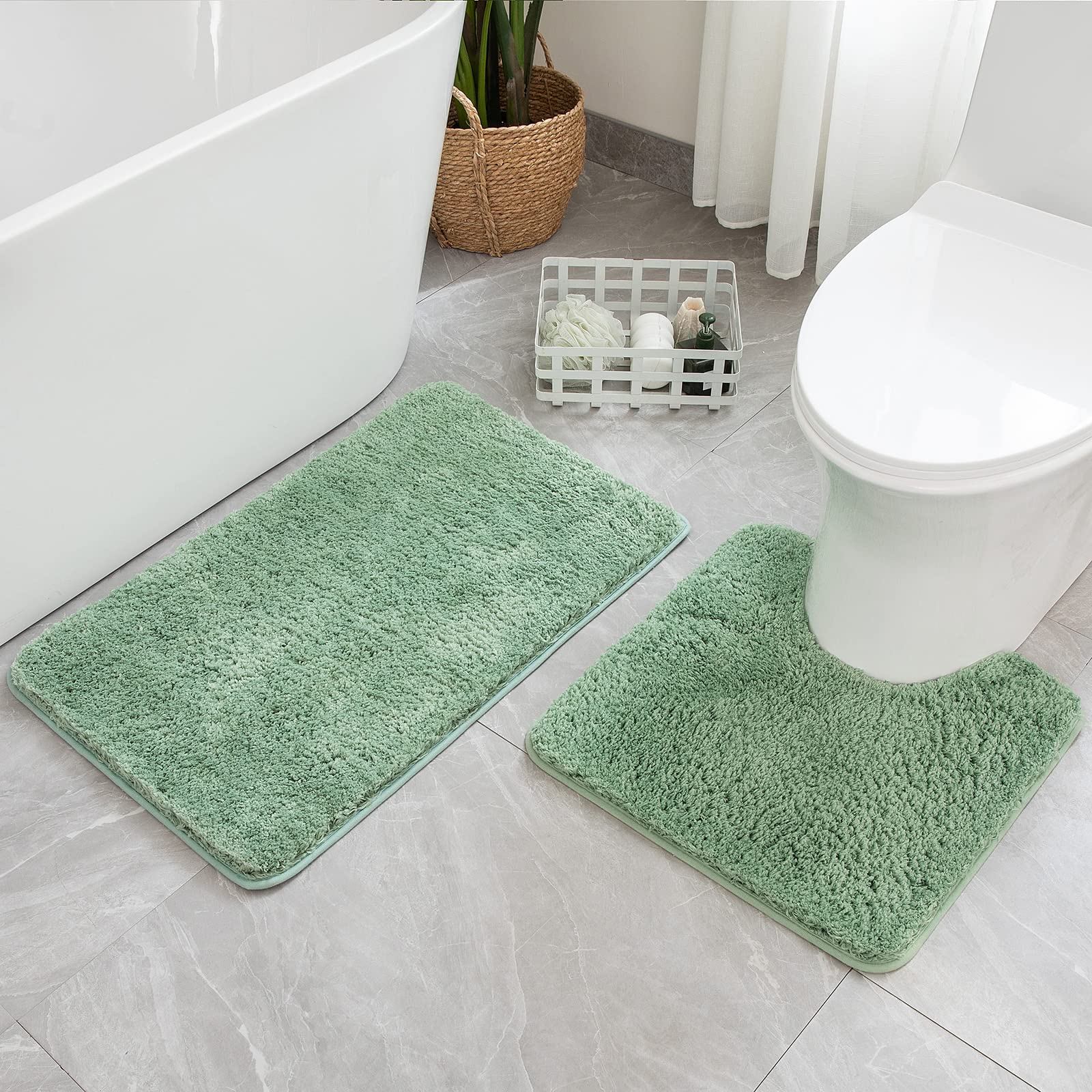 Pink Bathroom Rugs Sets 2 Piece - Absorbent Bath Mats Set Made of Thick Fluffy Microsiber for Bathroom Floor, Tub or Entryway, Non Slip Rubber Backside