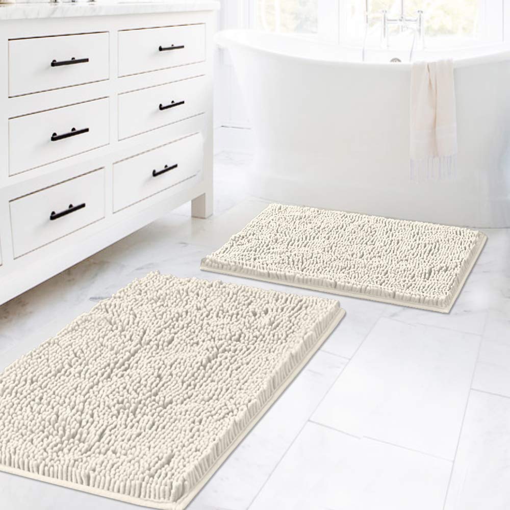 Bathroom Rug Set 2 Piece, Bath Mats for Bathroom Floor, Super Thick Soft Shaggy Chenille Bath Mats Machine Washable, Dry Fast Water Absorbent Bath Mats