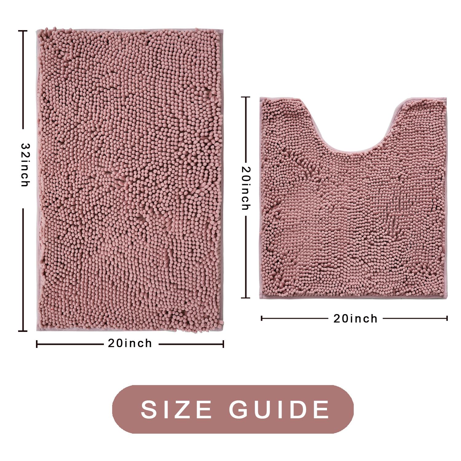 Bathroom Rugs Sets 2 Piece, Ultra Soft Absorbent Bath mat Chenille Bathroom Rug, Antiskid Bath mats Washable Bathroom mat (20x32 inch + 16x24 inch)