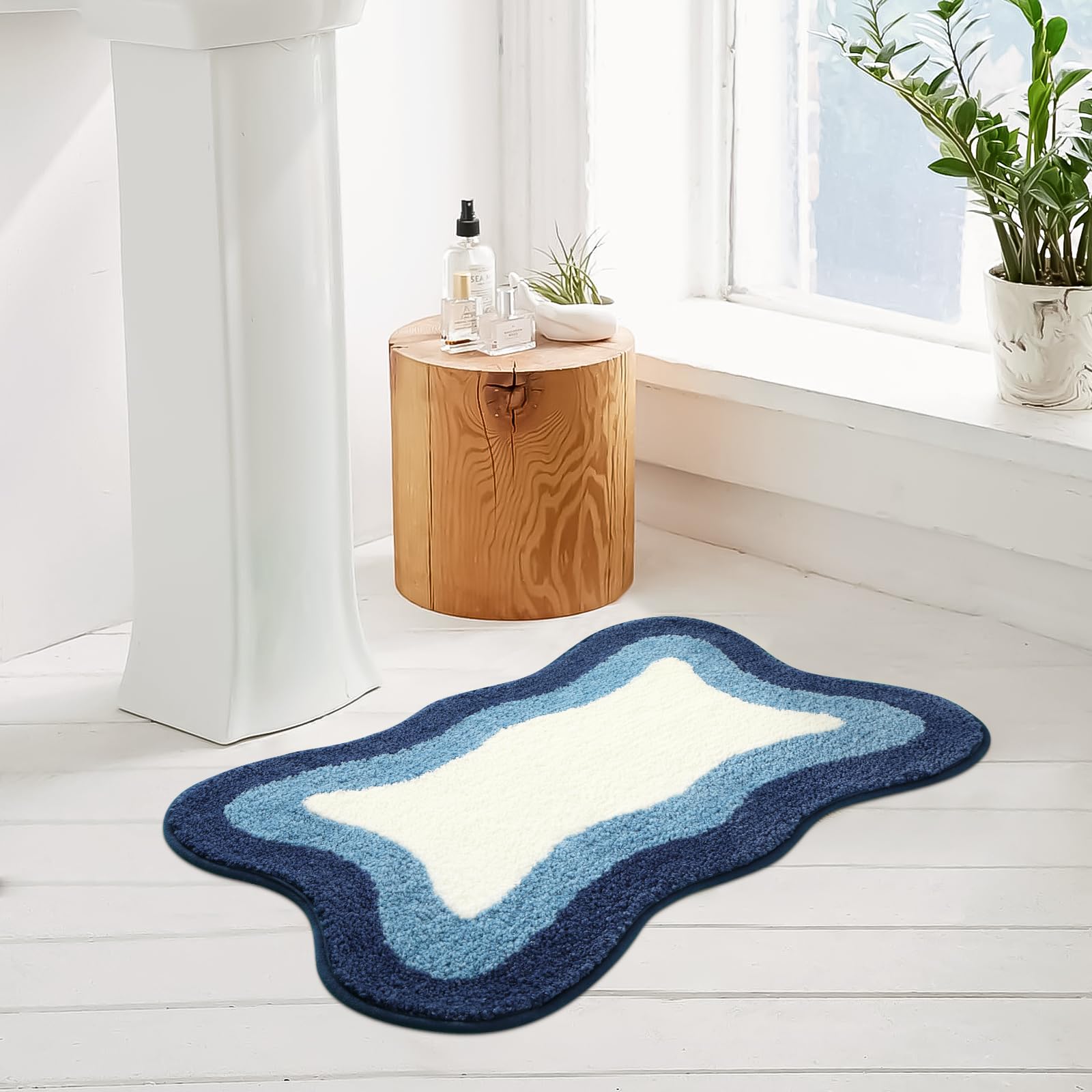 Bathroom Rugs Non Slip Washable, Soft Plush Irregular Shape Non Slip Bath Mat,Microfiber Machine Washable Floor Mat Carpet for Bath Sink Tub Shower