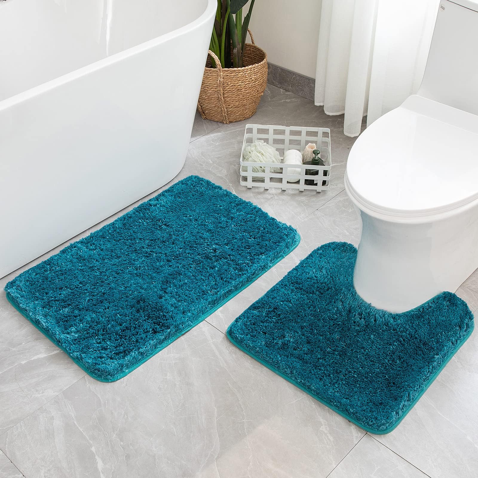 Pink Bathroom Rugs Sets 2 Piece - Absorbent Bath Mats Set Made of Thick Fluffy Microsiber for Bathroom Floor, Tub or Entryway, Non Slip Rubber Backside