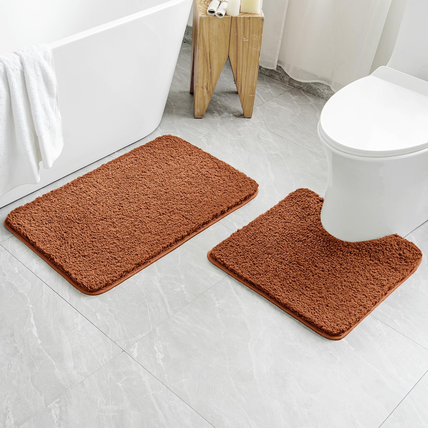 Pink Bathroom Rugs Sets 2 Piece - Absorbent Bath Mats Set Made of Thick Fluffy Microsiber for Bathroom Floor, Tub or Entryway, Non Slip Rubber Backside