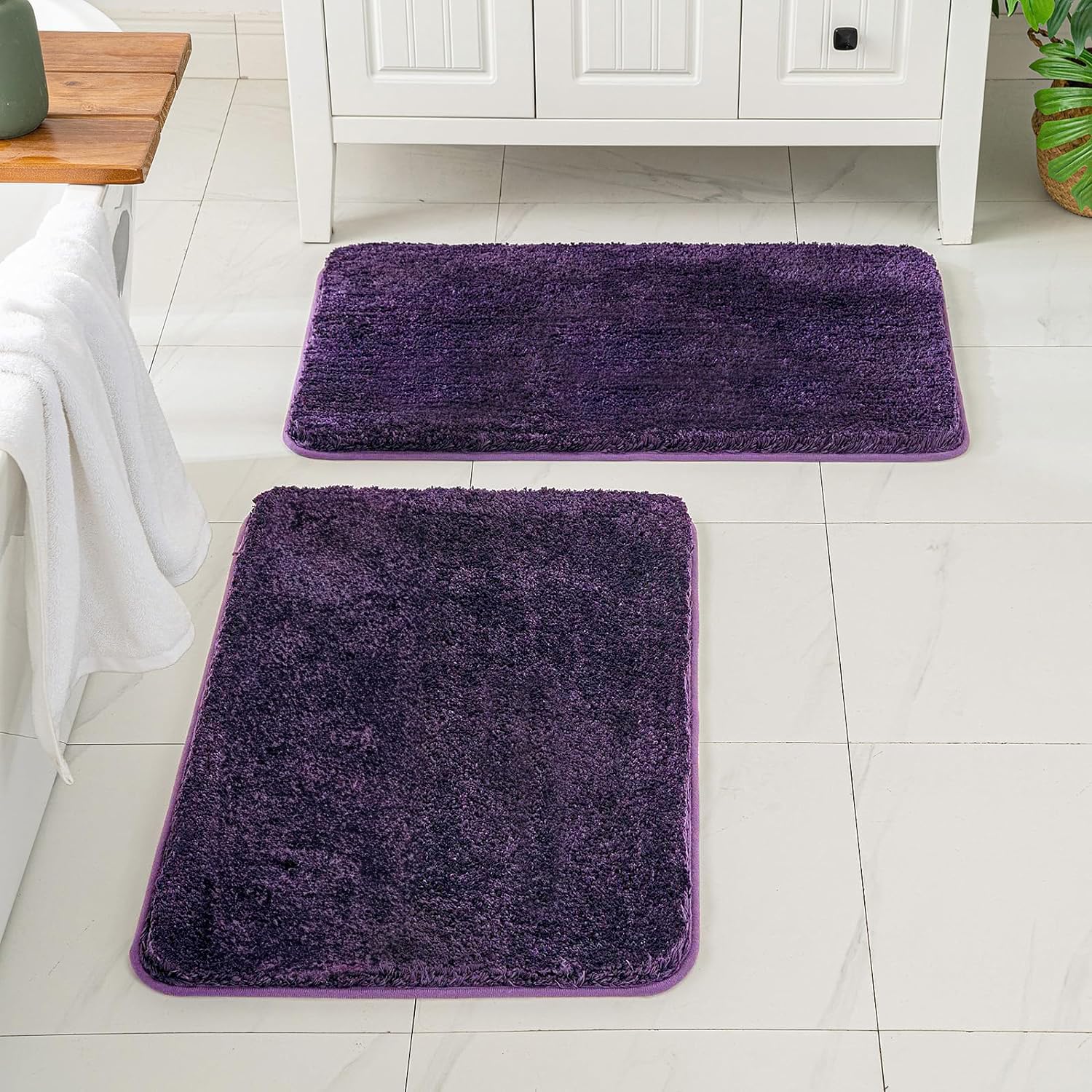 Pink Bathroom Rugs Sets 2 Piece - Absorbent Bath Mats Set Made of Thick Fluffy Microsiber for Bathroom Floor, Tub or Entryway, Non Slip Rubber Backside