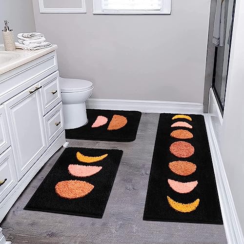 改Pauwer Boho Bathroom Rugs Sets 3 Piece, Non Slip Bath Mats for Bathroom, Absorbent Microfiber Bathroom Mats, Bohemian Bathroom Runner, Shower Rug with U Shaped Toilet Rug, Bath Rugs Floor Mat Carpet