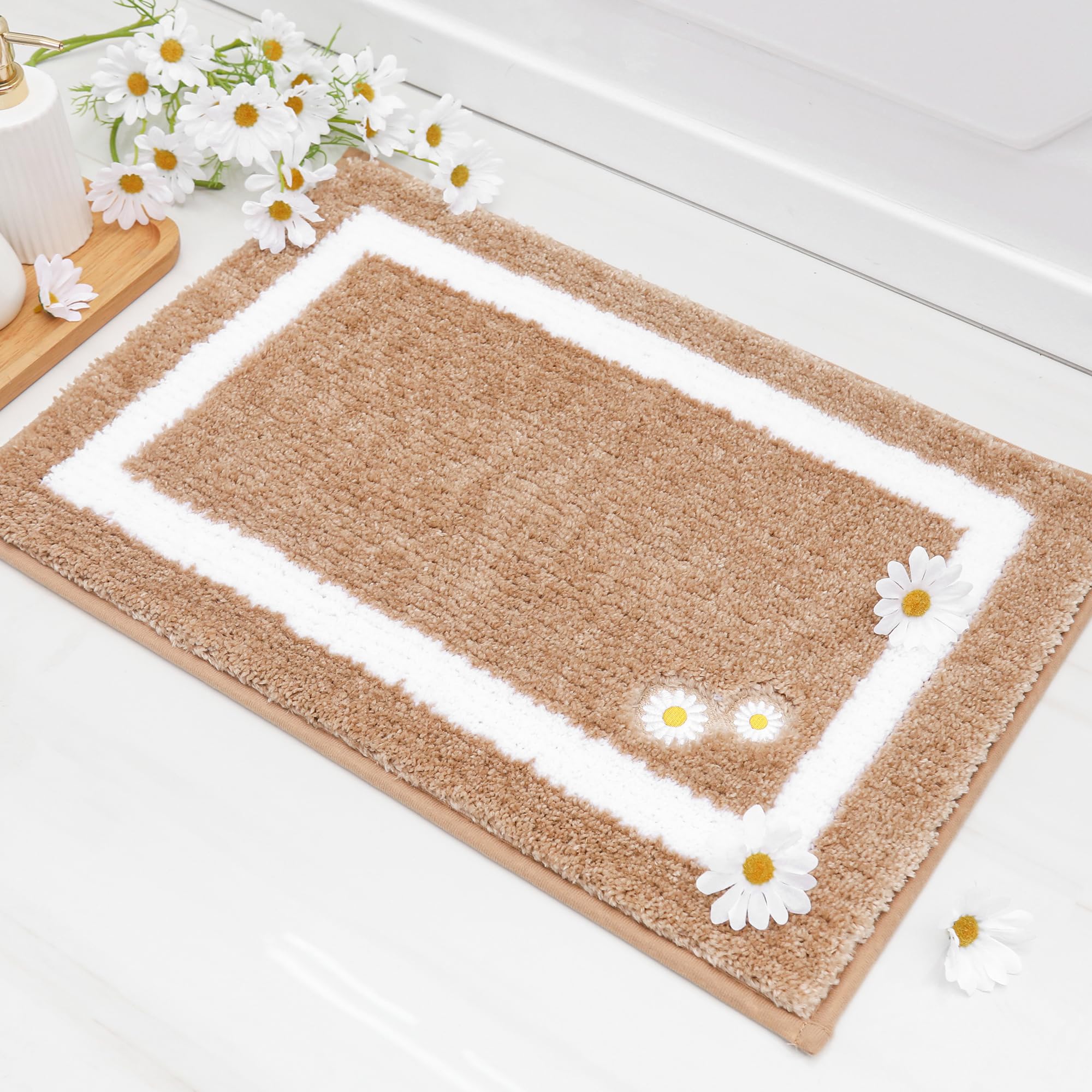 Bathroom-Rug-Non-Slip-Bath-Mats-for-Bathroom Absorbent and Soft Bathroom Mat Washable Bath Rugs Embroidered Floral Bathroom Rugs