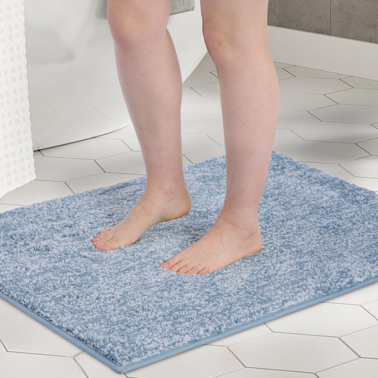 Melange Tufted Bathroom Rugs , Water Absorbent Soft Bath Mat for Bathroom Floor, Non Slip & Washable Shower Mat, Room Accessories Microfiber Bathroom Mat