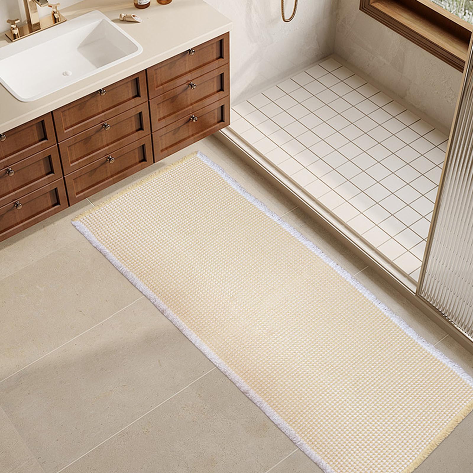 Grey Waffle Bath Mat,Super Absorbent Non Slip Bathroom Rug,Gray Machine Washable Ultra Soft Floor Mats