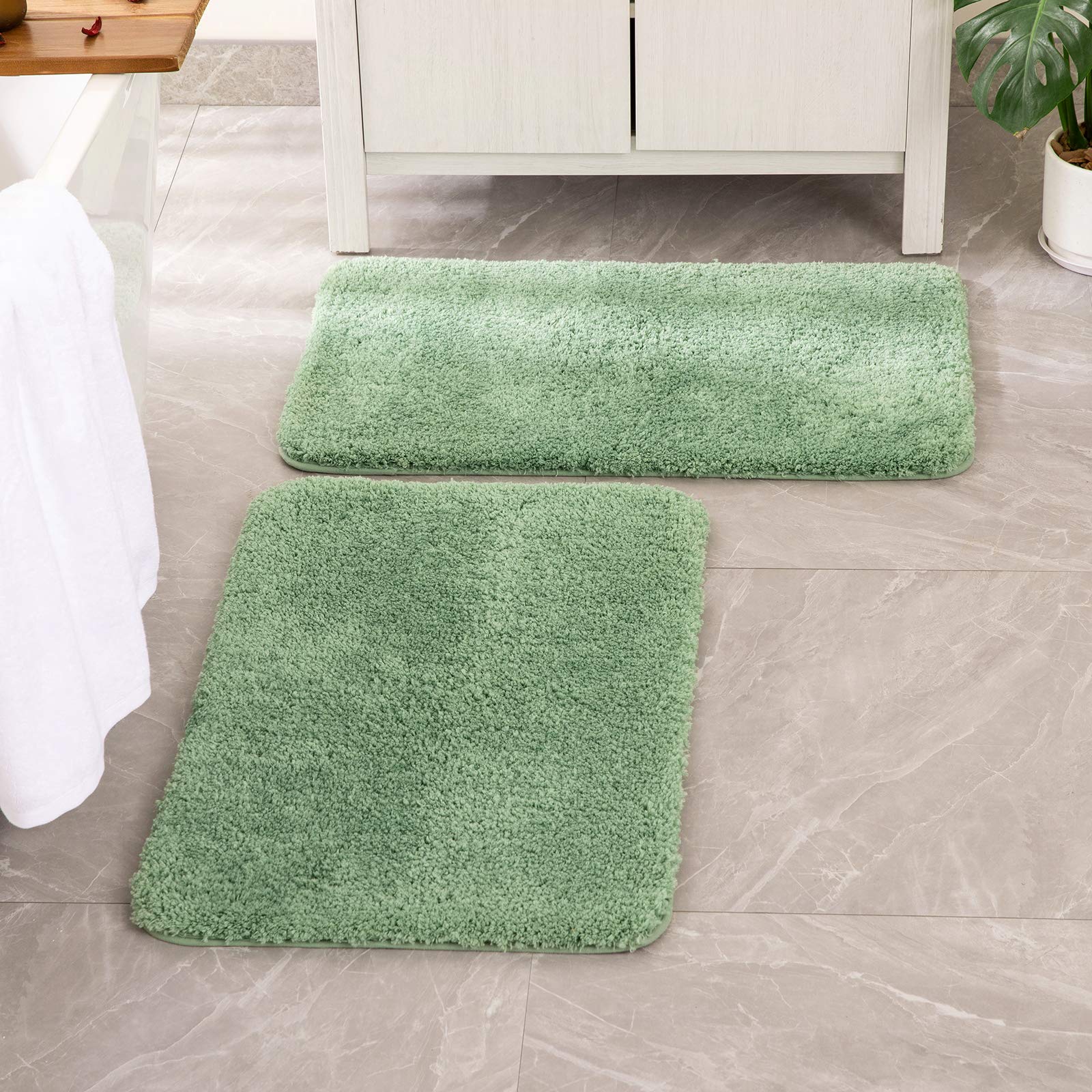 Pink Bathroom Rugs Sets 2 Piece - Absorbent Bath Mats Set Made of Thick Fluffy Microsiber for Bathroom Floor, Tub or Entryway, Non Slip Rubber Backside