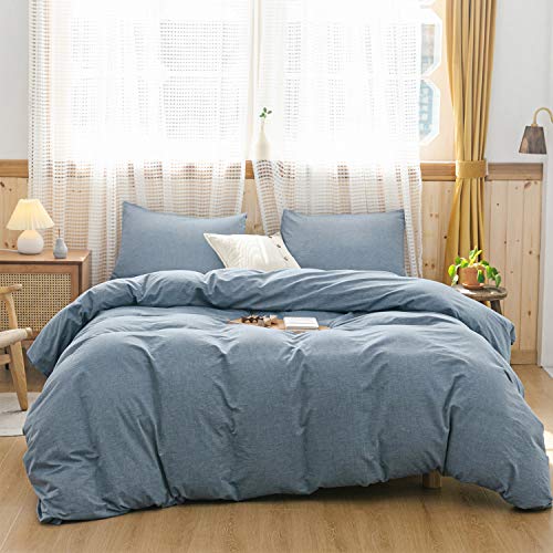 100% Washed Cotton Durable Soft Comfy Duvet Cover Set, 3 Pieces Duvet Cover with Zipper Closure