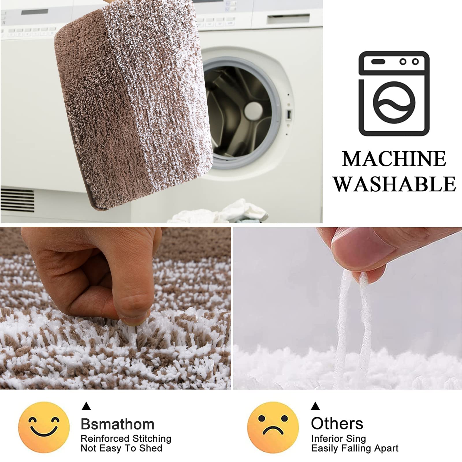 Rugs Sets 4 Piece with Toilet Lid Cover, Non-Slip Absorbentb Rugs and Mats for Bathroom Microfiber Shaggy Machine Washable Bath Rug Set