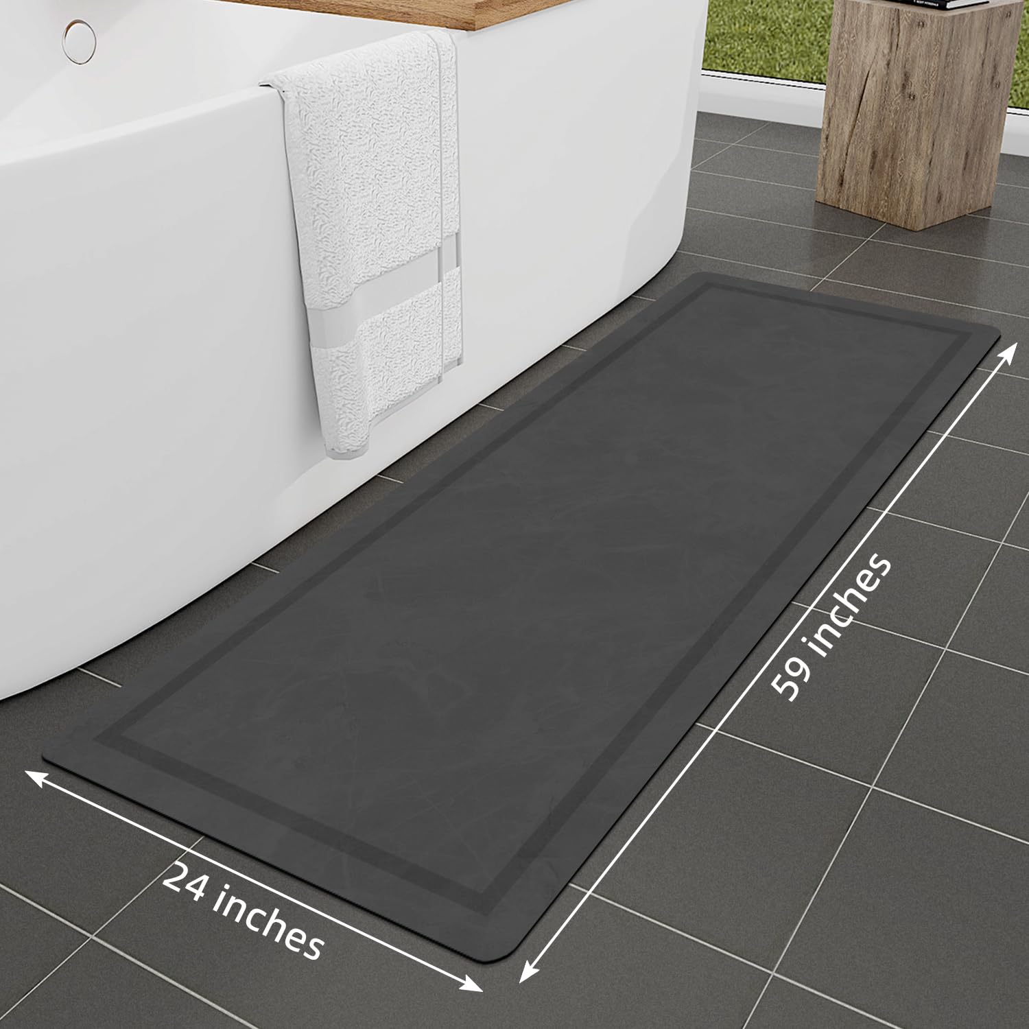 Quick Dry Bath Mat, Ultra Thin Bath Mat Non Slip Absorbent Bath Mats for Bathroom Floor Mat Fit Under Door for Bathroom Mat, (Grey, 24"x16")
