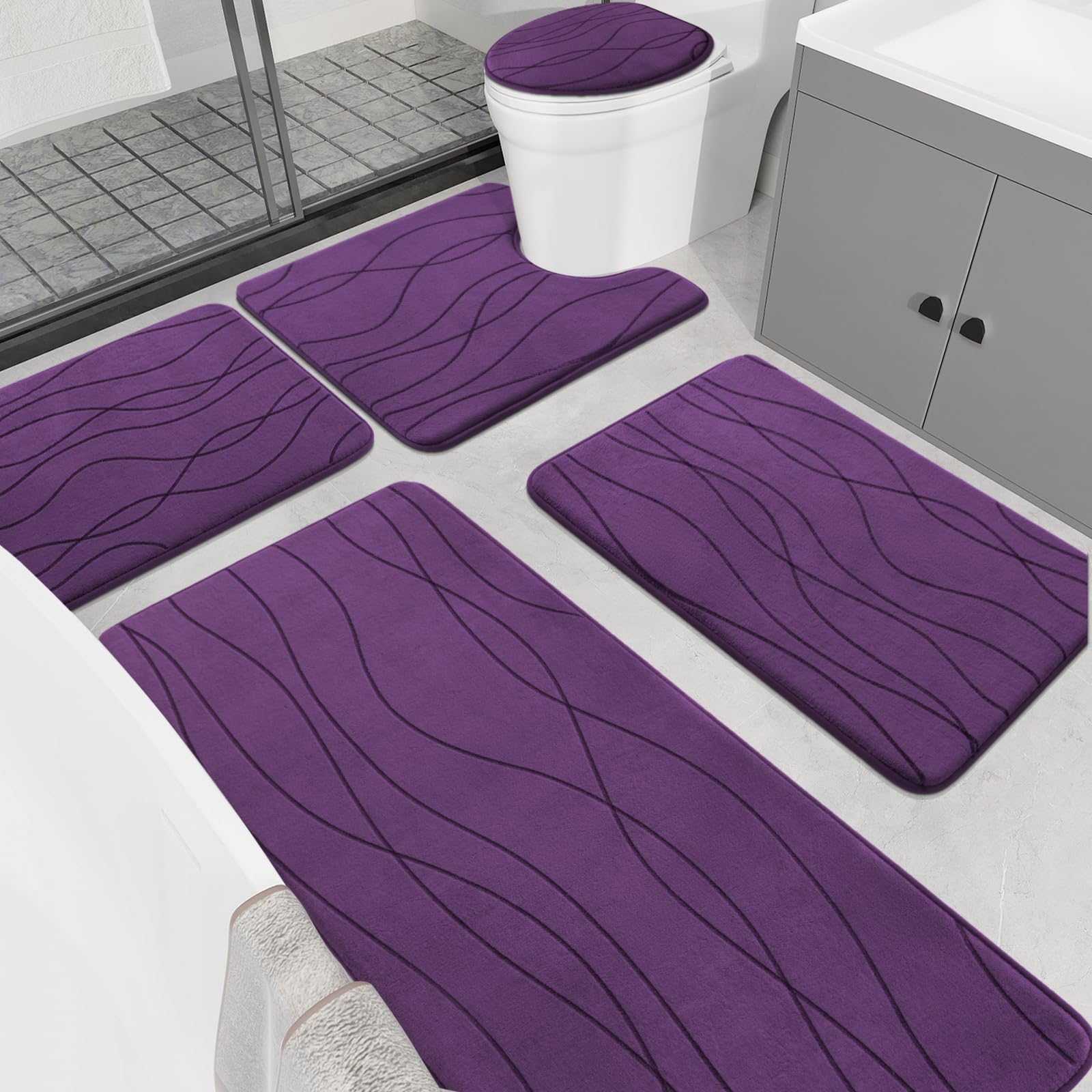 Memory Foam Grey Bathroom Rug, Ultra Absorbent Bath Mat for Bathroom - Non-Slip Machine Washable & Dry Quickly