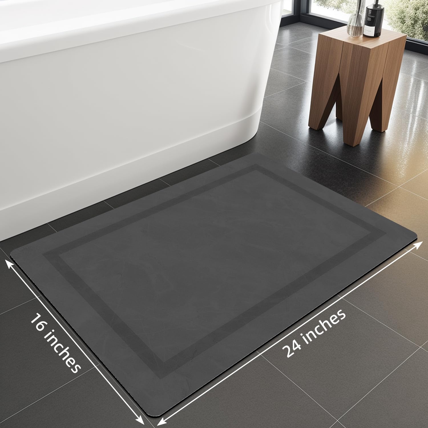 Quick Dry Bath Mat, Ultra Thin Bath Mat Non Slip Absorbent Bath Mats for Bathroom Floor Mat Fit Under Door for Bathroom Mat, (Grey, 24"x16")