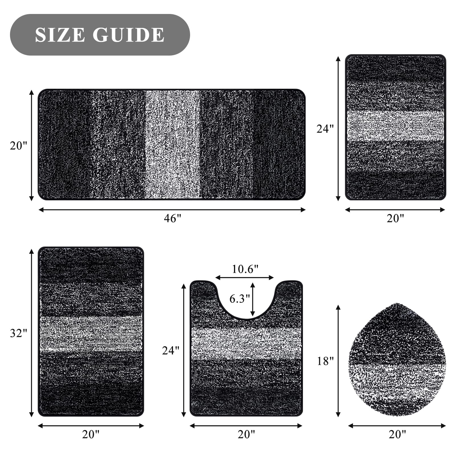 Rugs Sets 4 Piece with Toilet Lid Cover, Non-Slip Absorbentb Rugs and Mats for Bathroom Microfiber Shaggy Machine Washable Bath Rug Set