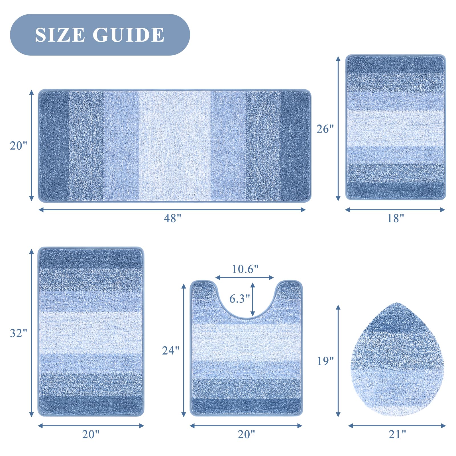 Rugs Sets 4 Piece with Toilet Lid Cover, Non-Slip Absorbentb Rugs and Mats for Bathroom Microfiber Shaggy Machine Washable Bath Rug Set