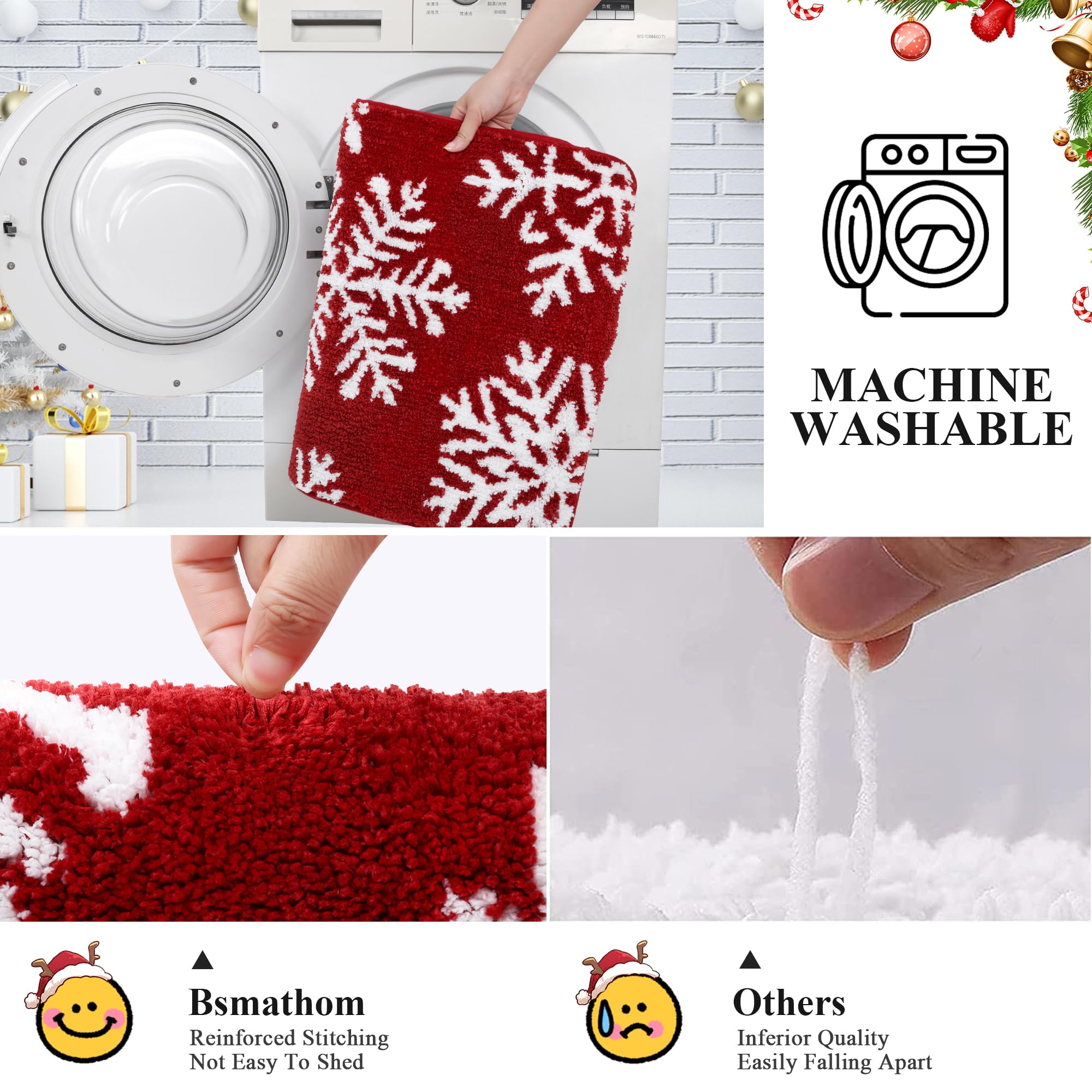 Rugs Sets 4 Piece with Toilet Lid Cover, Non-Slip Absorbentb Rugs and Mats for Bathroom Microfiber Shaggy Machine Washable Bath Rug Set