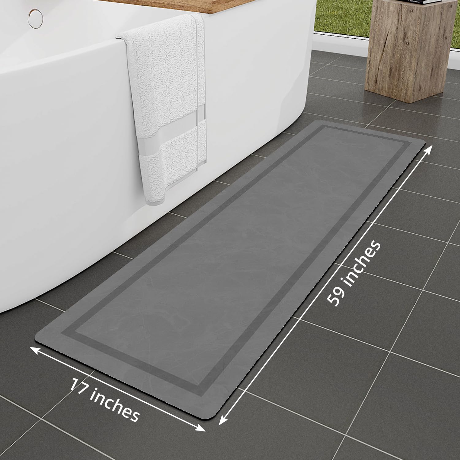 Quick Dry Bath Mat, Ultra Thin Bath Mat Non Slip Absorbent Bath Mats for Bathroom Floor Mat Fit Under Door for Bathroom Mat, (Grey, 24"x16")
