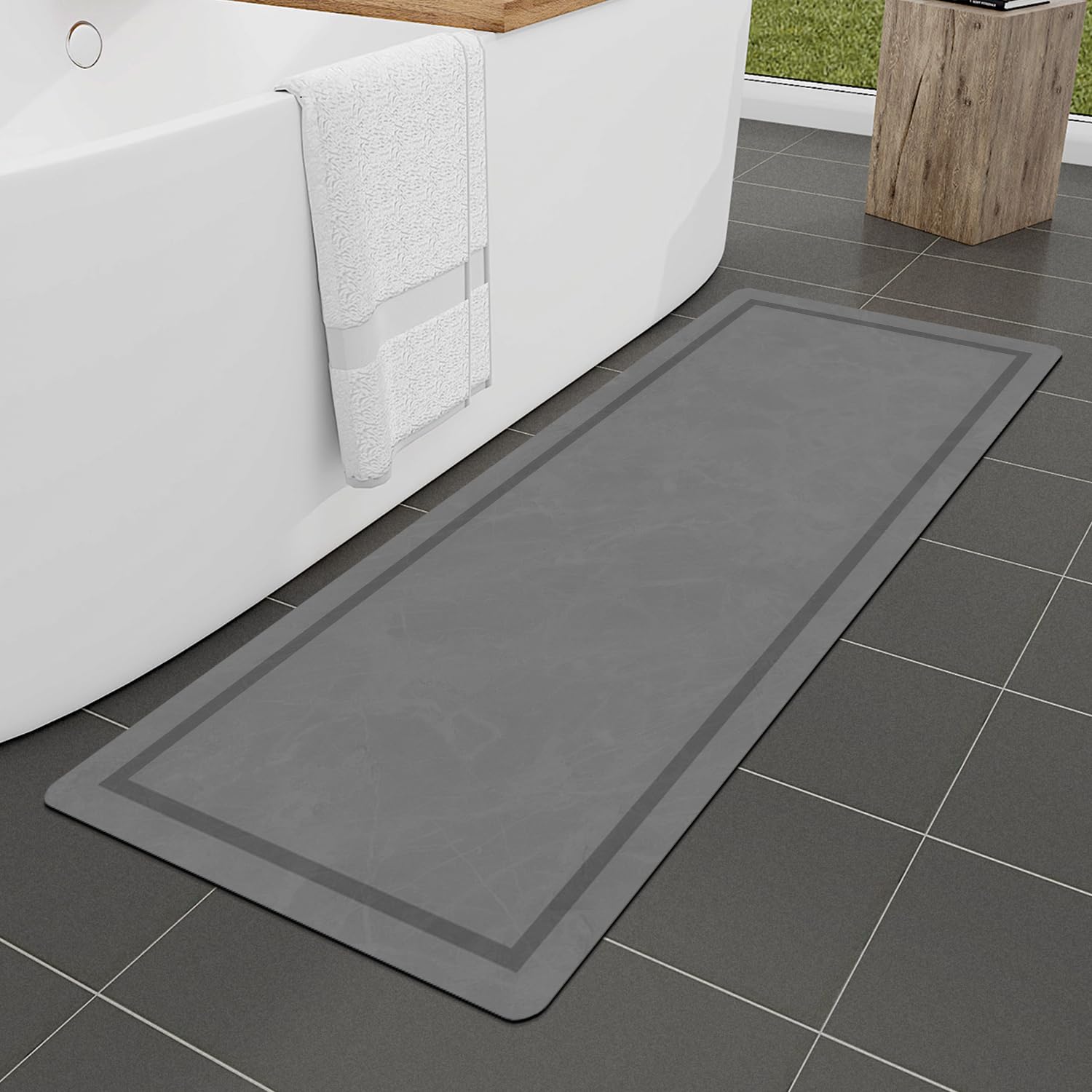 Quick Dry Bath Mat, Ultra Thin Bath Mat Non Slip Absorbent Bath Mats for Bathroom Floor Mat Fit Under Door for Bathroom Mat, (Grey, 24"x16")