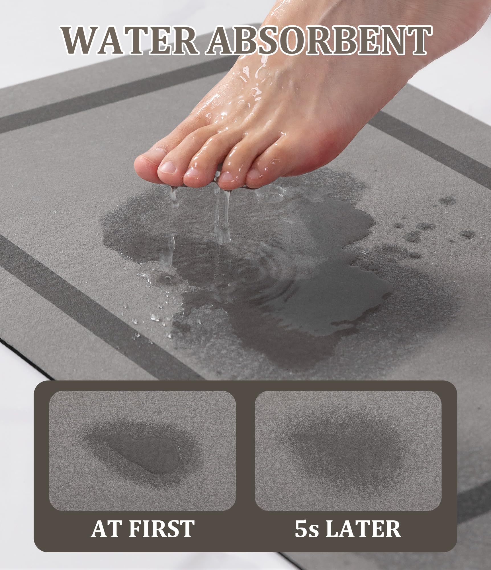 Quick Dry Bath Mat, Ultra Thin Bath Mat Non Slip Absorbent Bath Mats for Bathroom Floor Mat Fit Under Door for Bathroom Mat, (Grey, 24"x16")