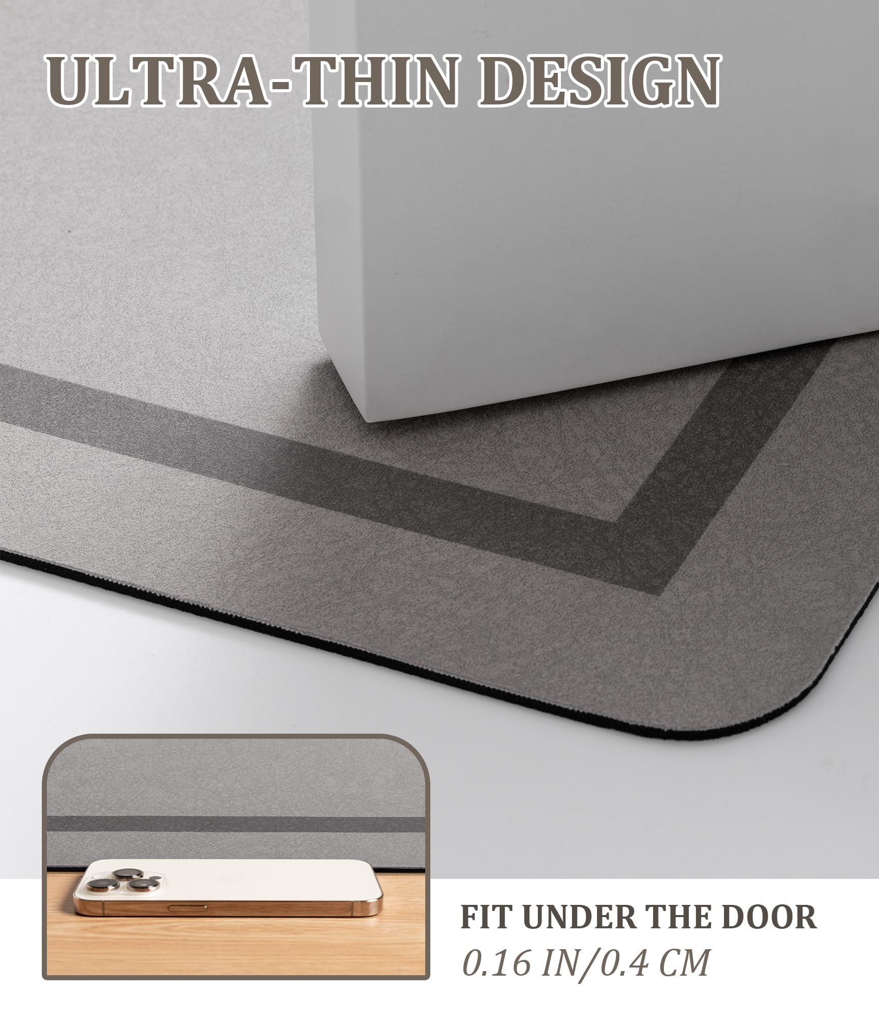 Quick Dry Bath Mat, Ultra Thin Bath Mat Non Slip Absorbent Bath Mats for Bathroom Floor Mat Fit Under Door for Bathroom Mat, (Grey, 24"x16")