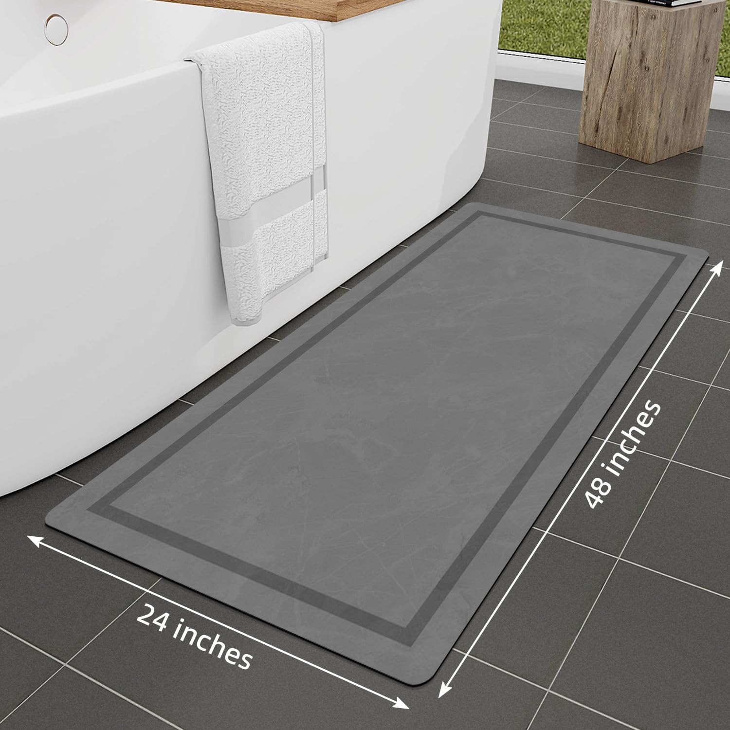 Quick Dry Bath Mat, Ultra Thin Bath Mat Non Slip Absorbent Bath Mats for Bathroom Floor Mat Fit Under Door for Bathroom Mat, (Grey, 24"x16")