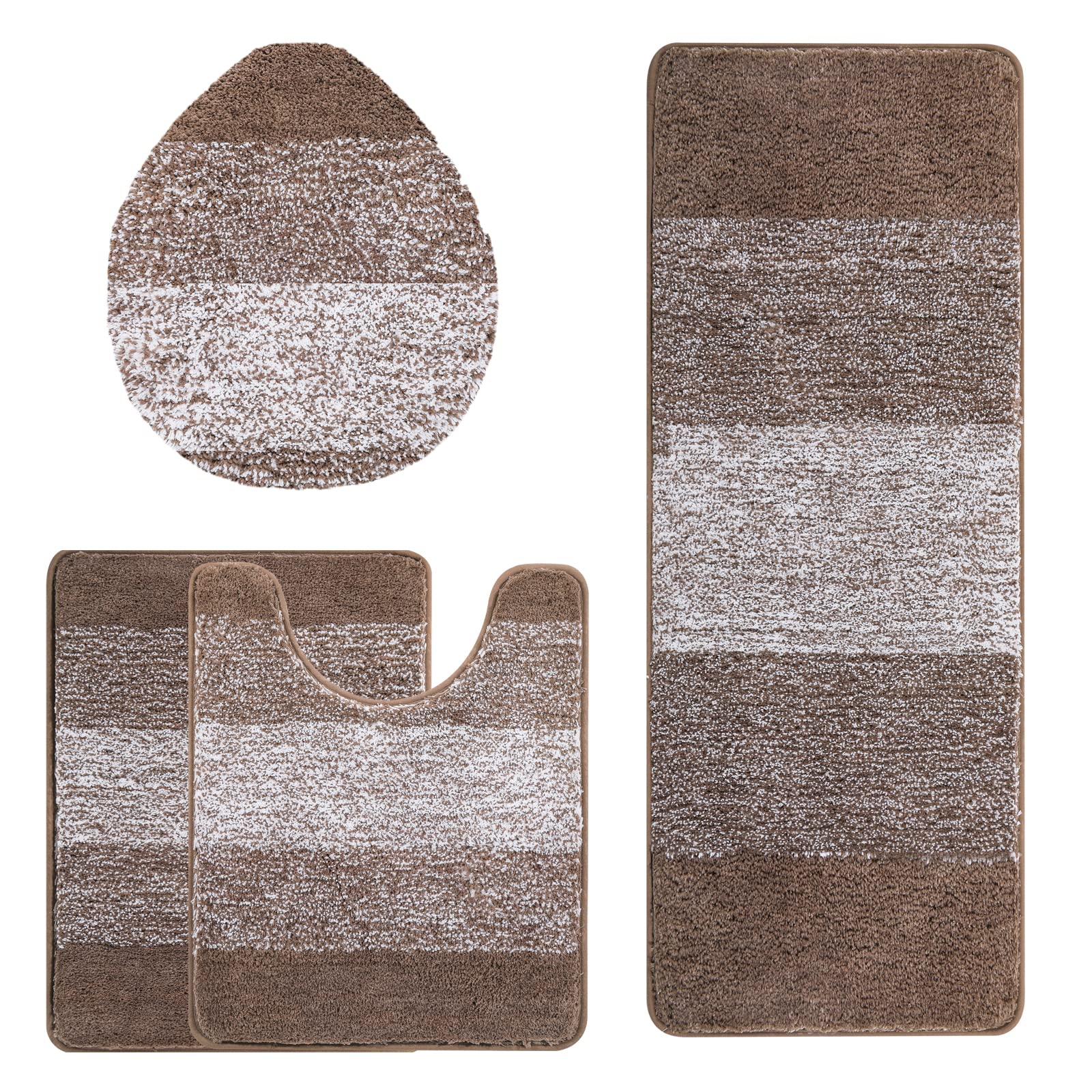 Rugs Sets 4 Piece with Toilet Lid Cover, Non-Slip Absorbentb Rugs and Mats for Bathroom Microfiber Shaggy Machine Washable Bath Rug Set
