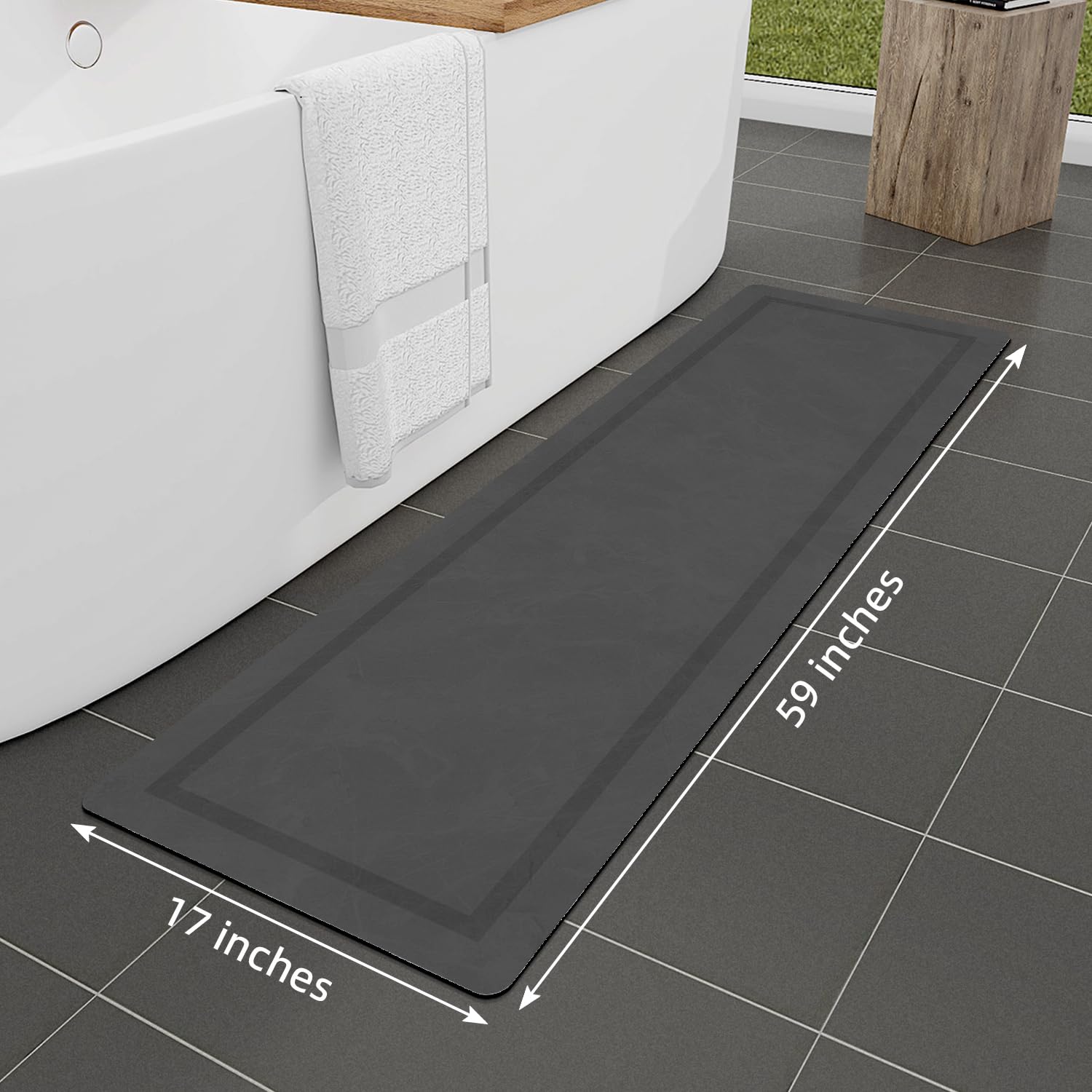 Quick Dry Bath Mat, Ultra Thin Bath Mat Non Slip Absorbent Bath Mats for Bathroom Floor Mat Fit Under Door for Bathroom Mat, (Grey, 24"x16")