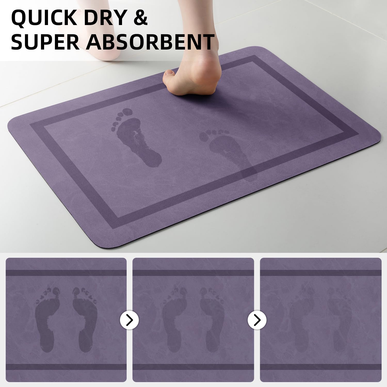 Quick Dry Bath Mat, Ultra Thin Bath Mat Non Slip Absorbent Bath Mats for Bathroom Floor Mat Fit Under Door for Bathroom Mat, (Grey, 24"x16")