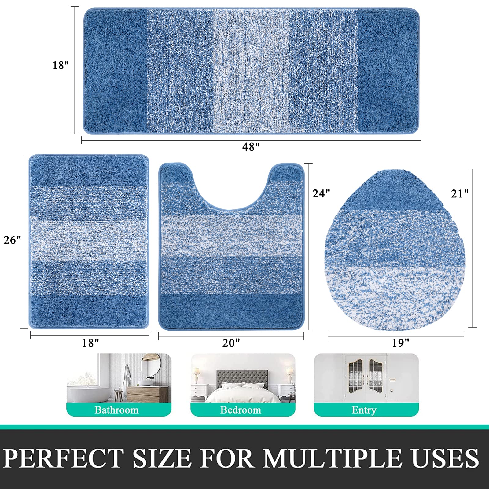改Bathroom Rugs Sets 4 Piece with Toilet Lid Cover, Non-Slip Absorbentb Rugs and Mats for Bathroom Microfiber Shaggy Machine Washable Bath Rug Set, Coffee