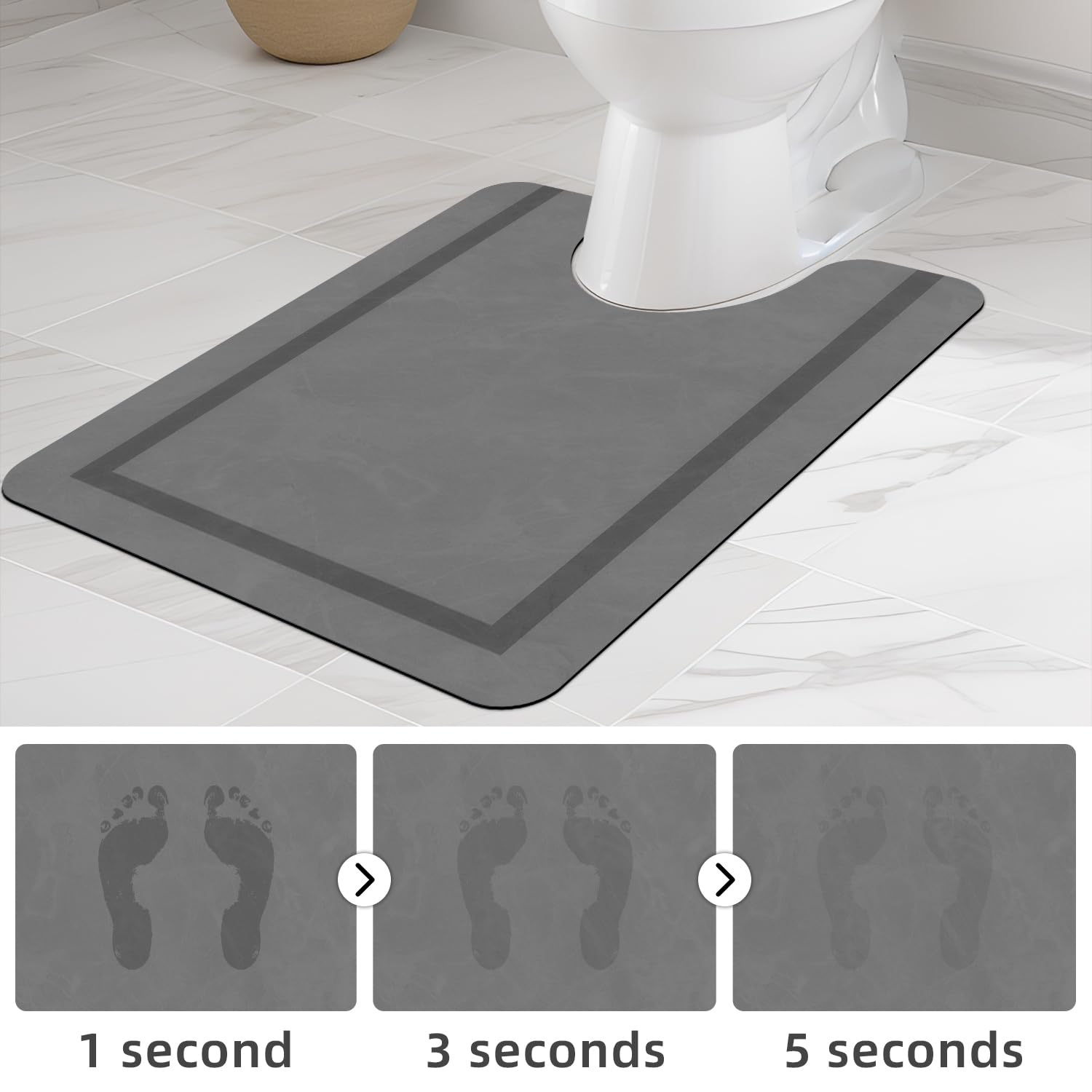 Quick Dry Bath Mat, Ultra Thin Bath Mat Non Slip Absorbent Bath Mats for Bathroom Floor Mat Fit Under Door for Bathroom Mat, (Grey, 24"x16")