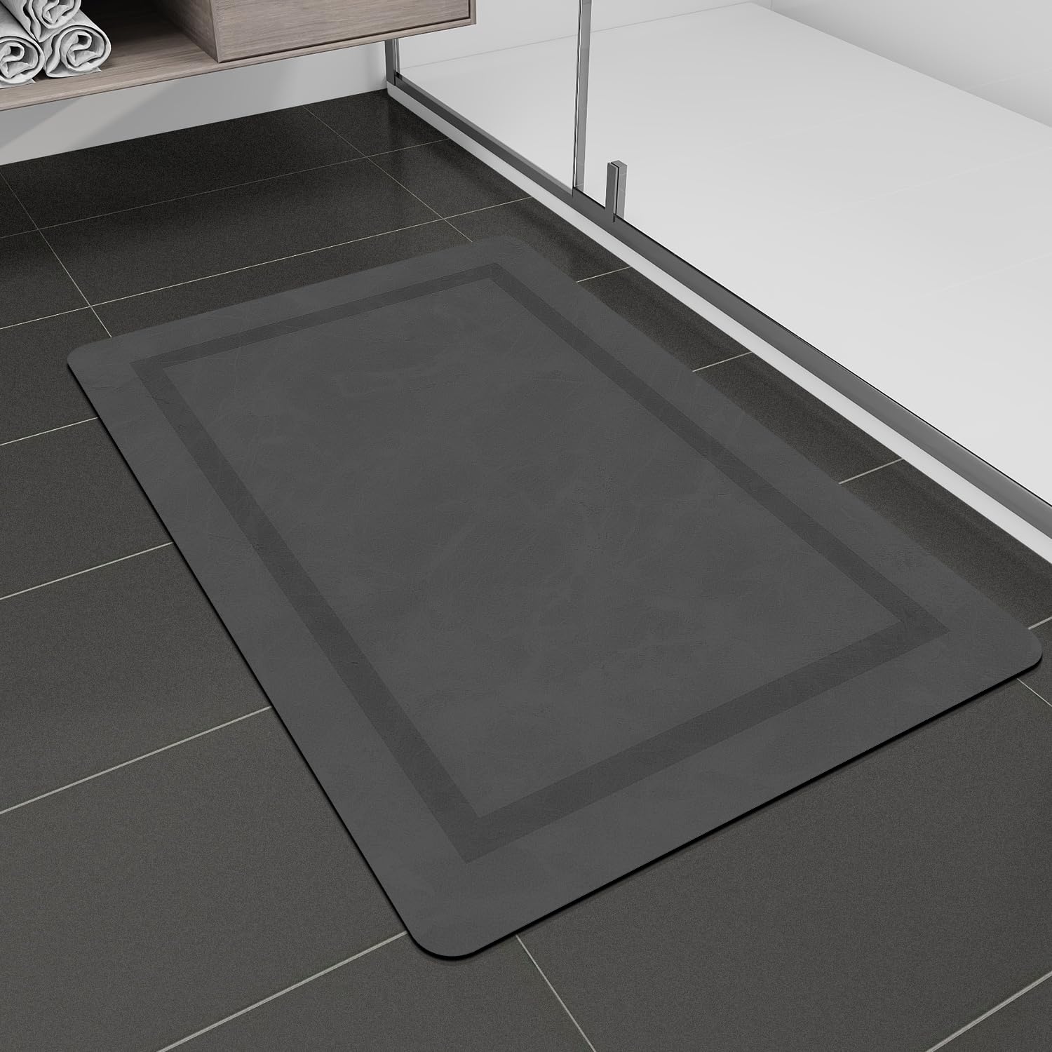 Quick Dry Bath Mat, Ultra Thin Bath Mat Non Slip Absorbent Bath Mats for Bathroom Floor Mat Fit Under Door for Bathroom Mat, (Grey, 24"x16")