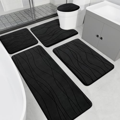 Memory Foam Grey Bathroom Rug, Ultra Absorbent Bath Mat for Bathroom - Non-Slip Machine Washable & Dry Quickly