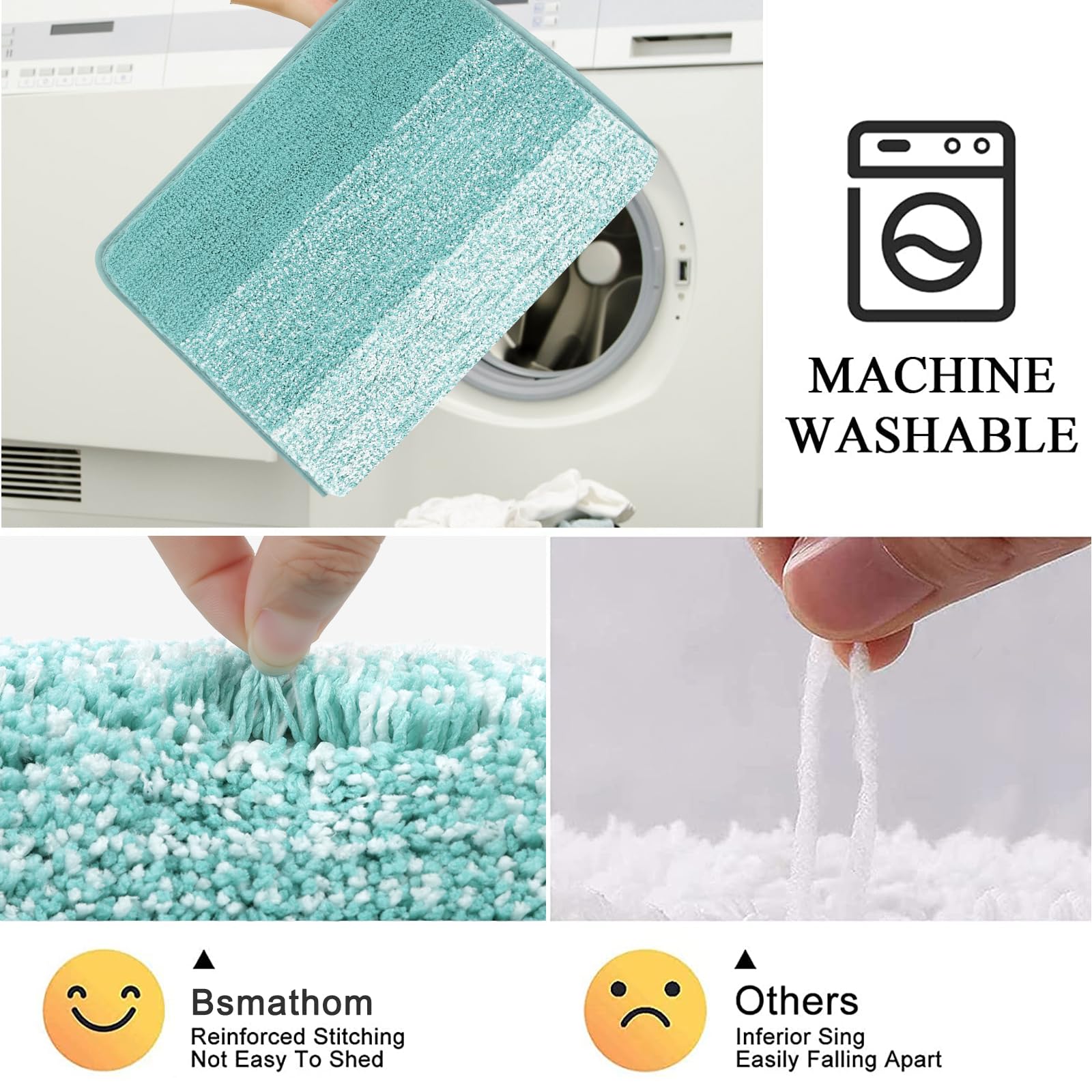 Rugs Sets 4 Piece with Toilet Lid Cover, Non-Slip Absorbentb Rugs and Mats for Bathroom Microfiber Shaggy Machine Washable Bath Rug Set