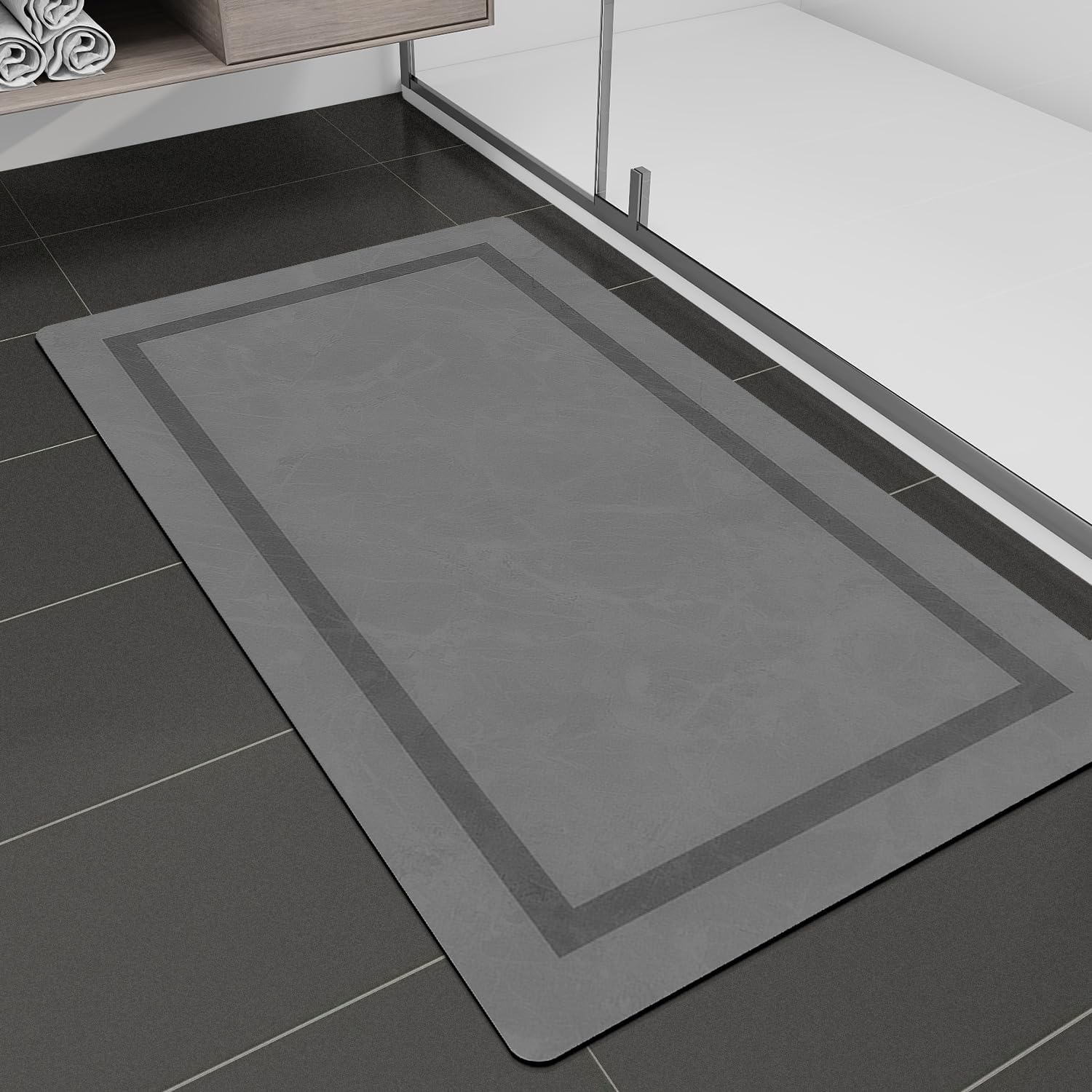 Quick Dry Bath Mat, Ultra Thin Bath Mat Non Slip Absorbent Bath Mats for Bathroom Floor Mat Fit Under Door for Bathroom Mat, (Grey, 24"x16")
