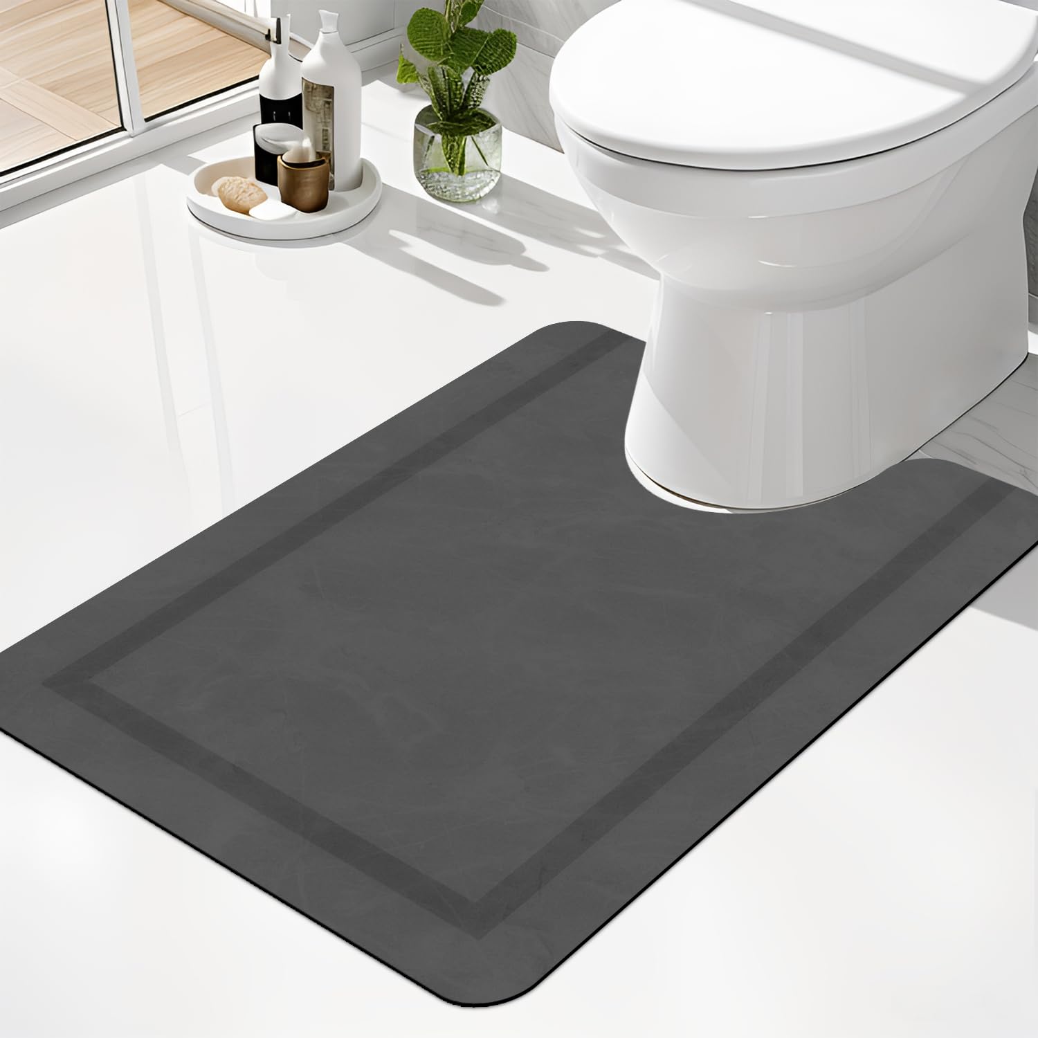 Quick Dry Bath Mat, Ultra Thin Bath Mat Non Slip Absorbent Bath Mats for Bathroom Floor Mat Fit Under Door for Bathroom Mat, (Grey, 24"x16")