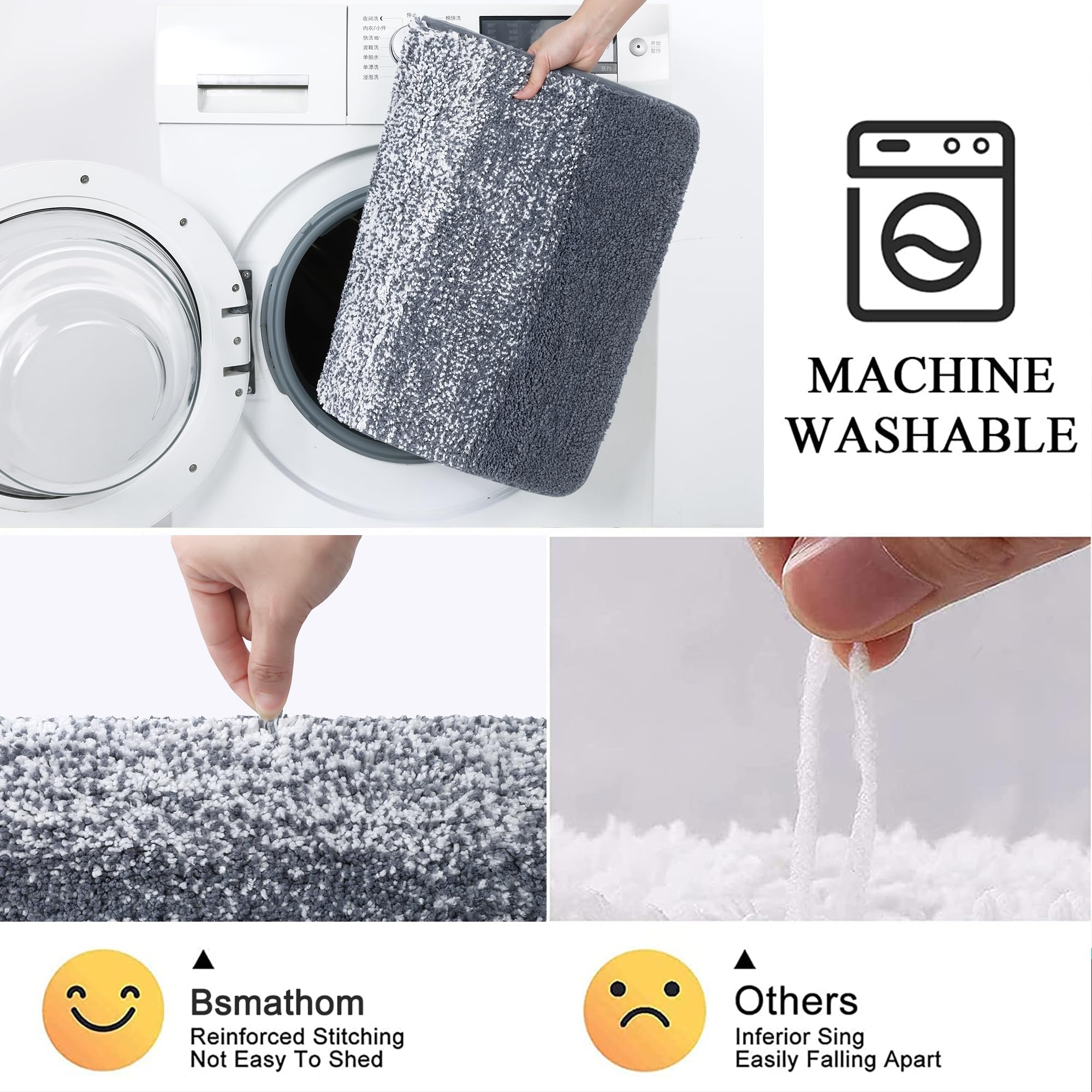 Rugs Sets 4 Piece with Toilet Lid Cover, Non-Slip Absorbentb Rugs and Mats for Bathroom Microfiber Shaggy Machine Washable Bath Rug Set