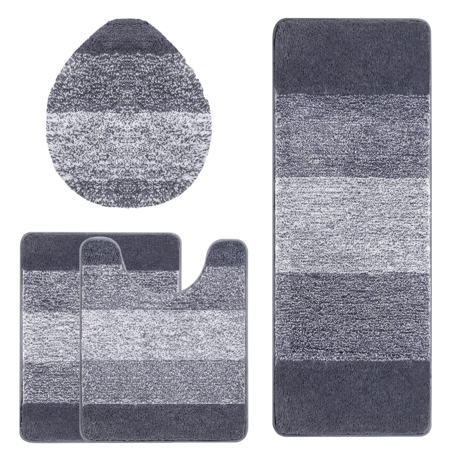 改Bathroom Rugs Sets 4 Piece with Toilet Lid Cover, Non-Slip Absorbentb Rugs and Mats for Bathroom Microfiber Shaggy Machine Washable Bath Rug Set, Coffee