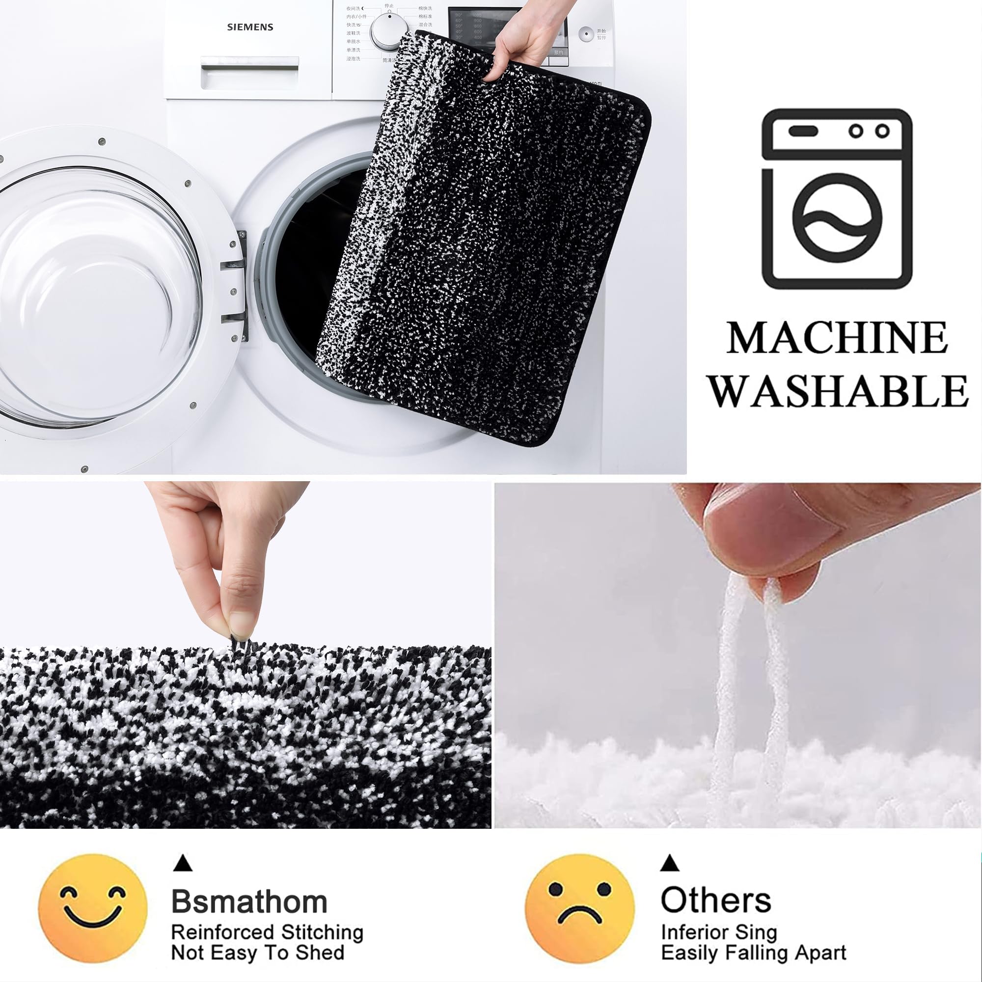Rugs Sets 4 Piece with Toilet Lid Cover, Non-Slip Absorbentb Rugs and Mats for Bathroom Microfiber Shaggy Machine Washable Bath Rug Set