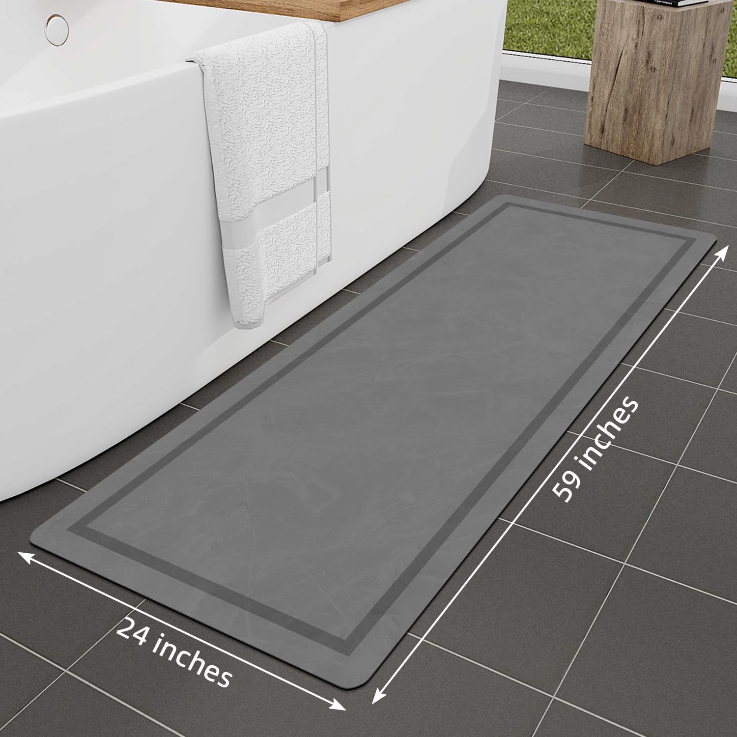 Quick Dry Bath Mat, Ultra Thin Bath Mat Non Slip Absorbent Bath Mats for Bathroom Floor Mat Fit Under Door for Bathroom Mat, (Grey, 24"x16")