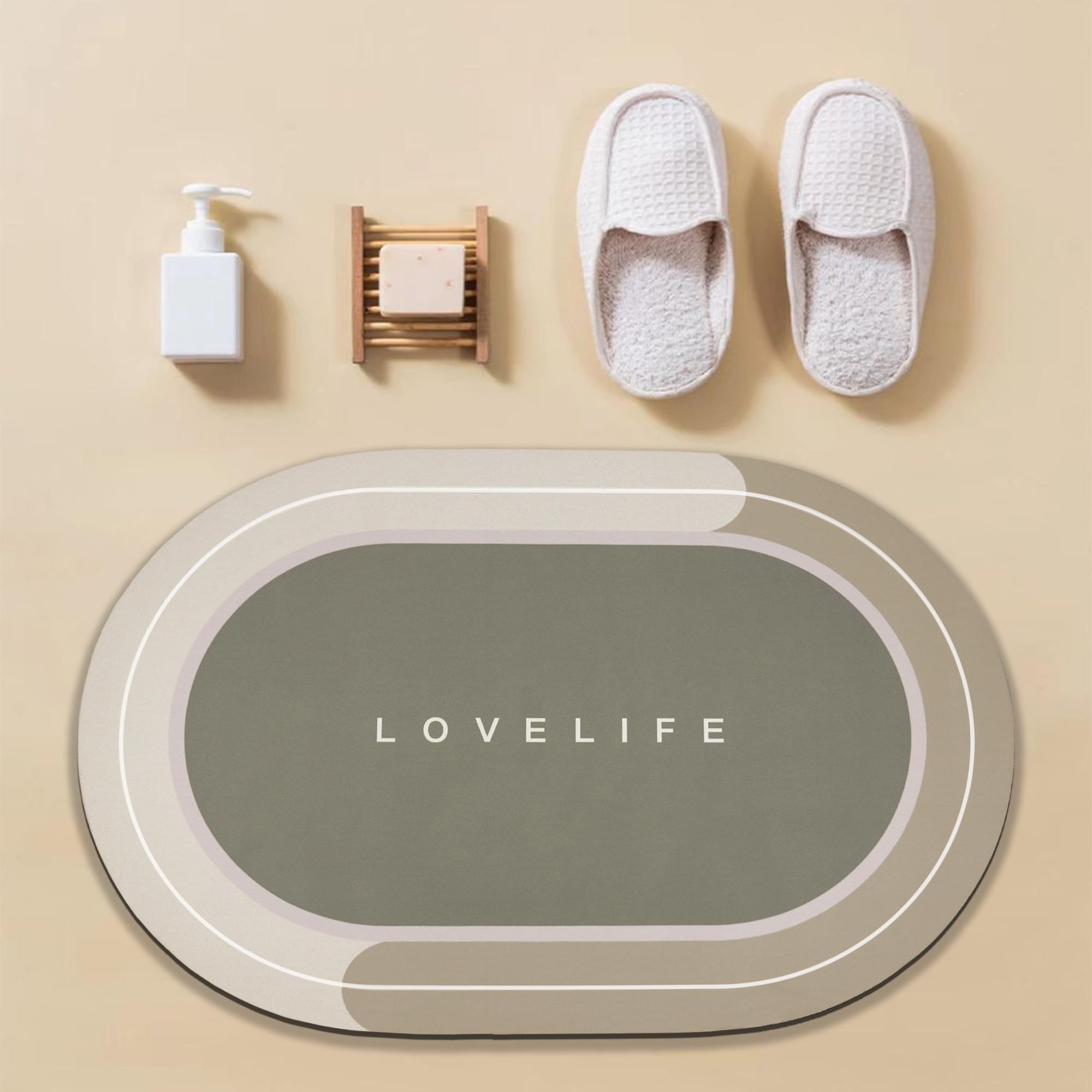 改Rubber Bath mats Quick-Drying Non-Slip Bathroom mat Super Absorbent Bath mat Instant Dry Bath mat, Bathroom Rug in Front of The Kitchen Sink, Shower Room, Bathtub, Oval(Grey+16.9x26.7in)