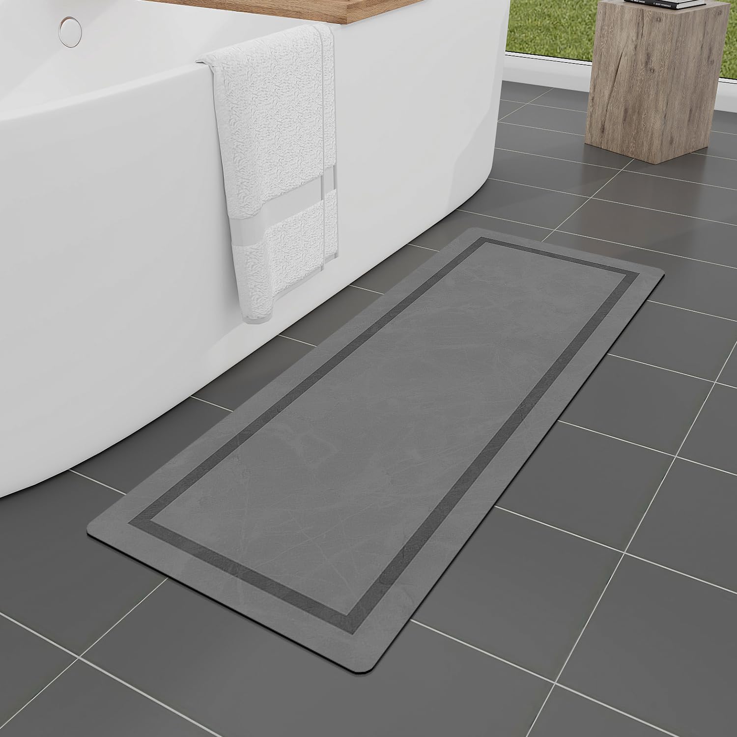 Quick Dry Bath Mat, Ultra Thin Bath Mat Non Slip Absorbent Bath Mats for Bathroom Floor Mat Fit Under Door for Bathroom Mat, (Grey, 24"x16")