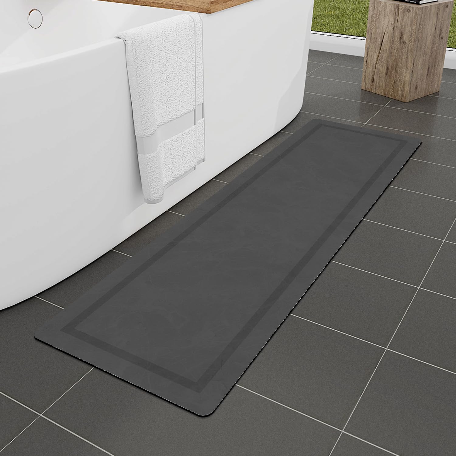 Quick Dry Bath Mat, Ultra Thin Bath Mat Non Slip Absorbent Bath Mats for Bathroom Floor Mat Fit Under Door for Bathroom Mat, (Grey, 24"x16")