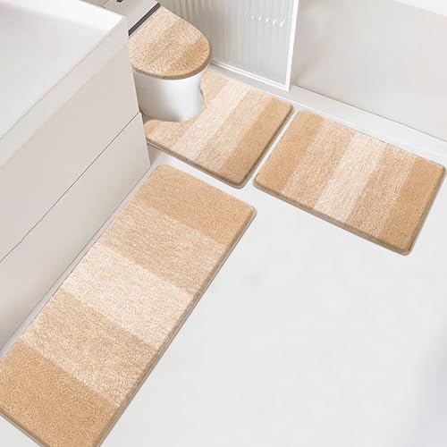 Rugs Sets 4 Piece with Toilet Lid Cover, Non-Slip Absorbentb Rugs and Mats for Bathroom Microfiber Shaggy Machine Washable Bath Rug Set
