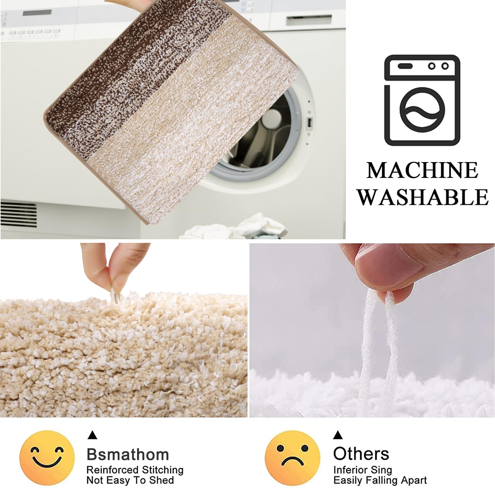 Rugs Sets 4 Piece with Toilet Lid Cover, Non-Slip Absorbentb Rugs and Mats for Bathroom Microfiber Shaggy Machine Washable Bath Rug Set