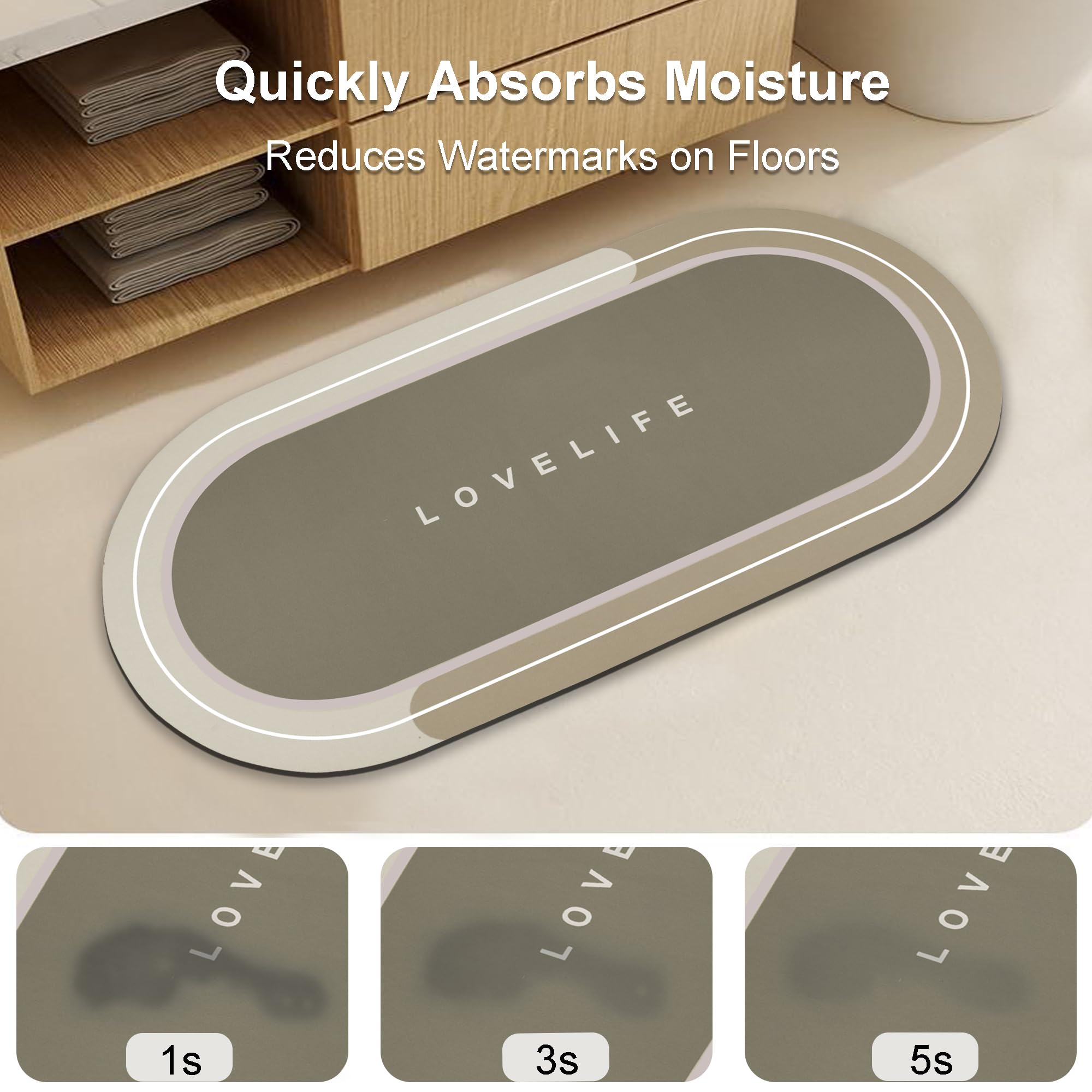 改Rubber Bath mats Quick-Drying Non-Slip Bathroom mat Super Absorbent Bath mat Instant Dry Bath mat, Bathroom Rug in Front of The Kitchen Sink, Shower Room, Bathtub, Oval(Grey+16.9x26.7in)